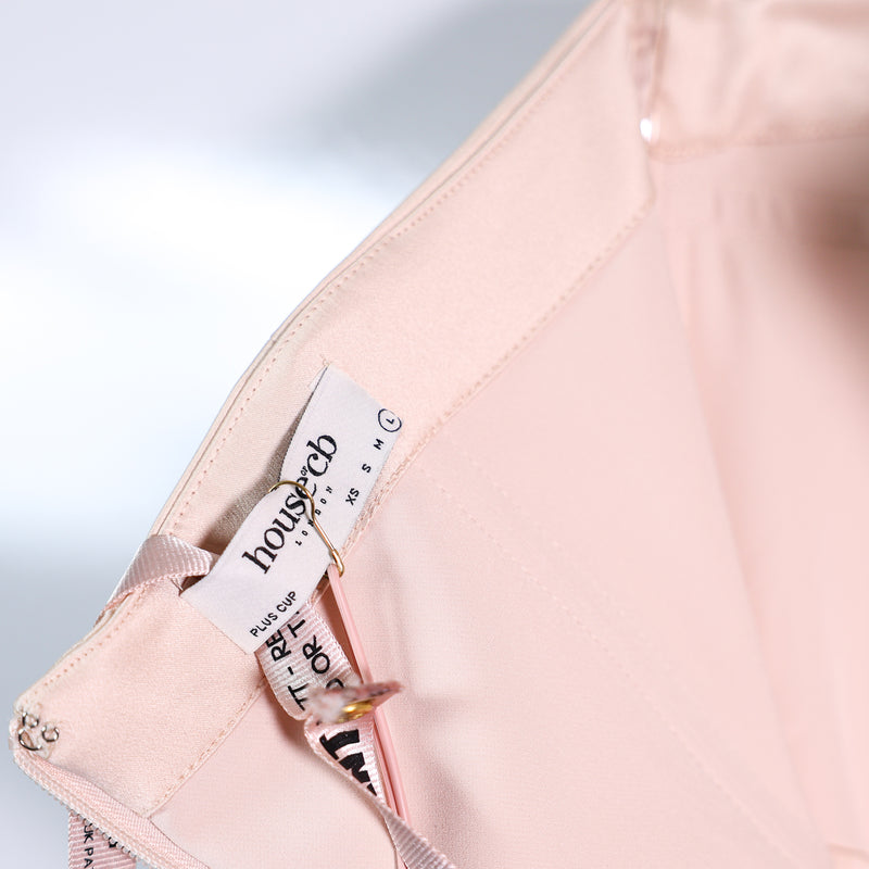 NEW House Of CB Adrienne Satin Stretch Draped Strapless Gown Dress Champagne L