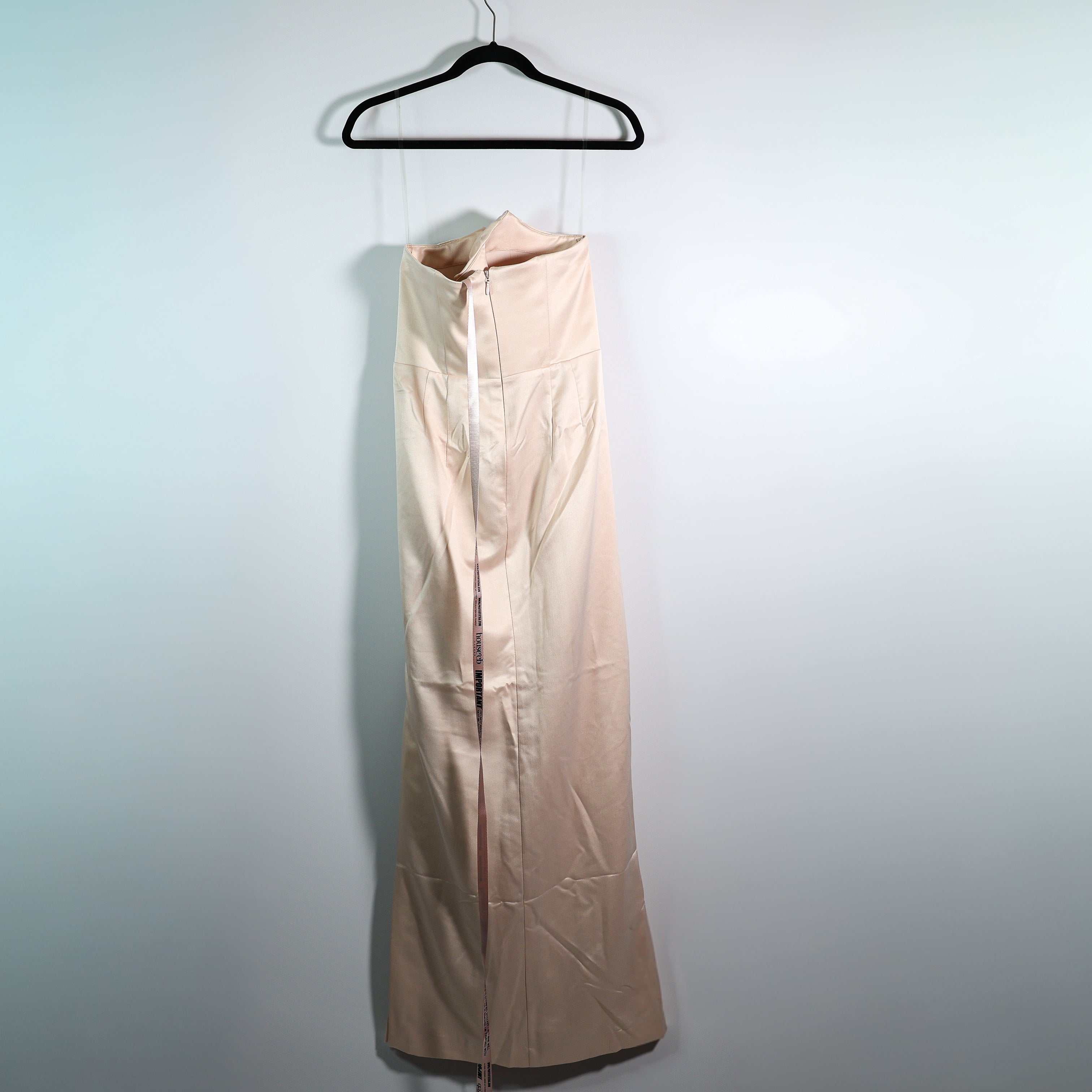 NEW House Of CB Adrienne Satin Stretch Draped Strapless Gown Dress Champagne L