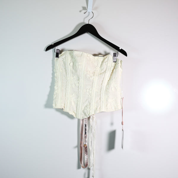 NEW House Of CB Dakota Floral Lace Applique Boning Strapless Corset Top Ivory L