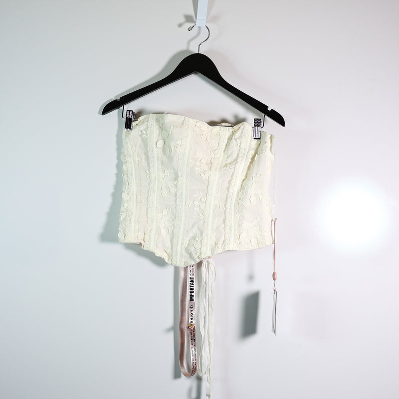 NEW House Of CB Dakota Floral Lace Applique Boning Strapless Corset Top Ivory L