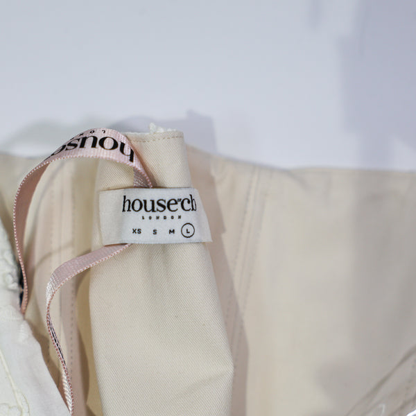 NEW House Of CB Dakota Floral Lace Applique Boning Strapless Corset Top Ivory L