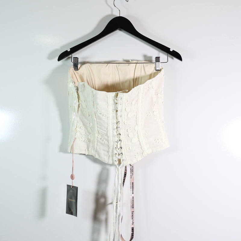NEW House Of CB Dakota Floral Lace Applique Boning Strapless Corset Top Ivory L