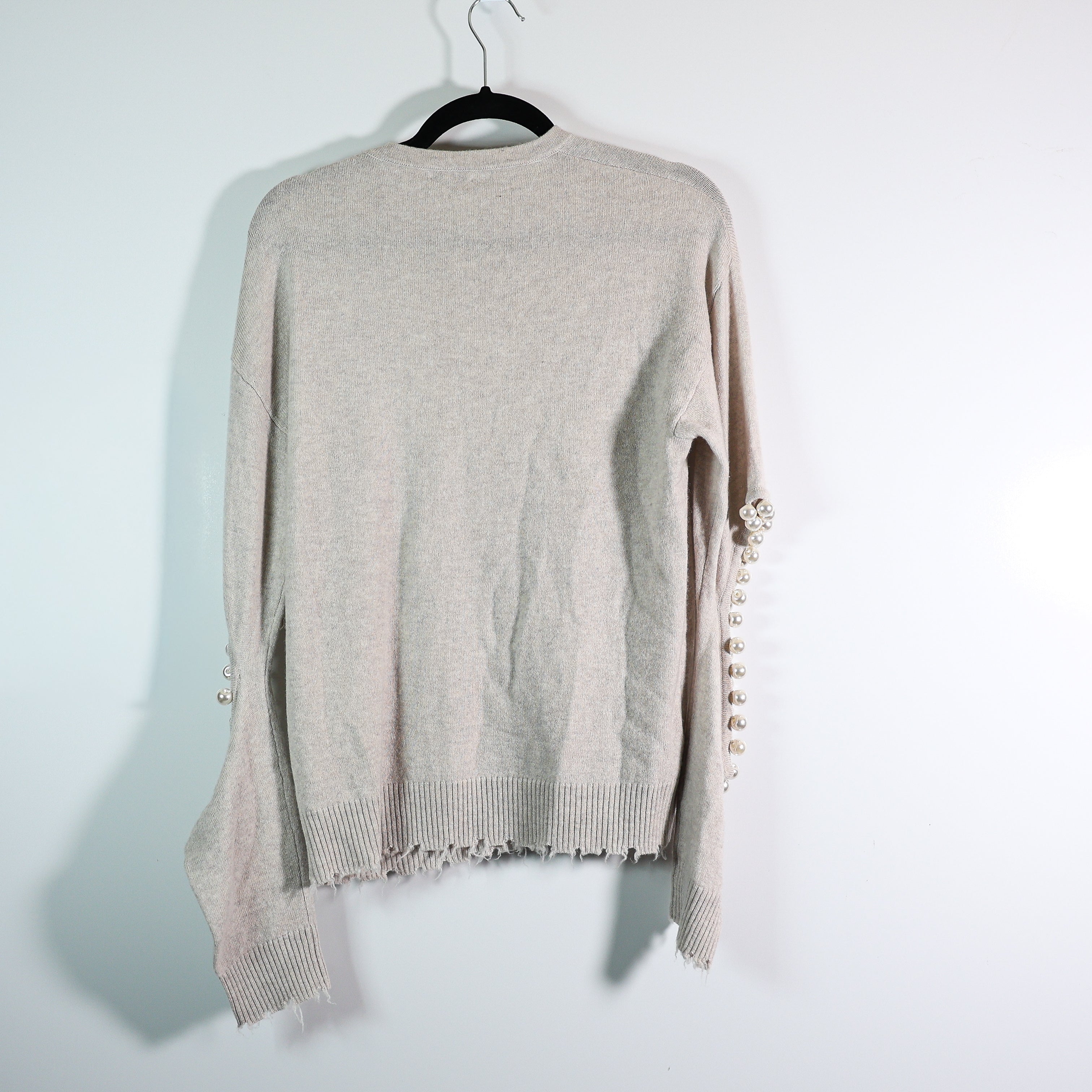 SOH Cashmere Wool Blend Knit Pearl Trim Cut Out Sleeve Pullover Sweater Gray S