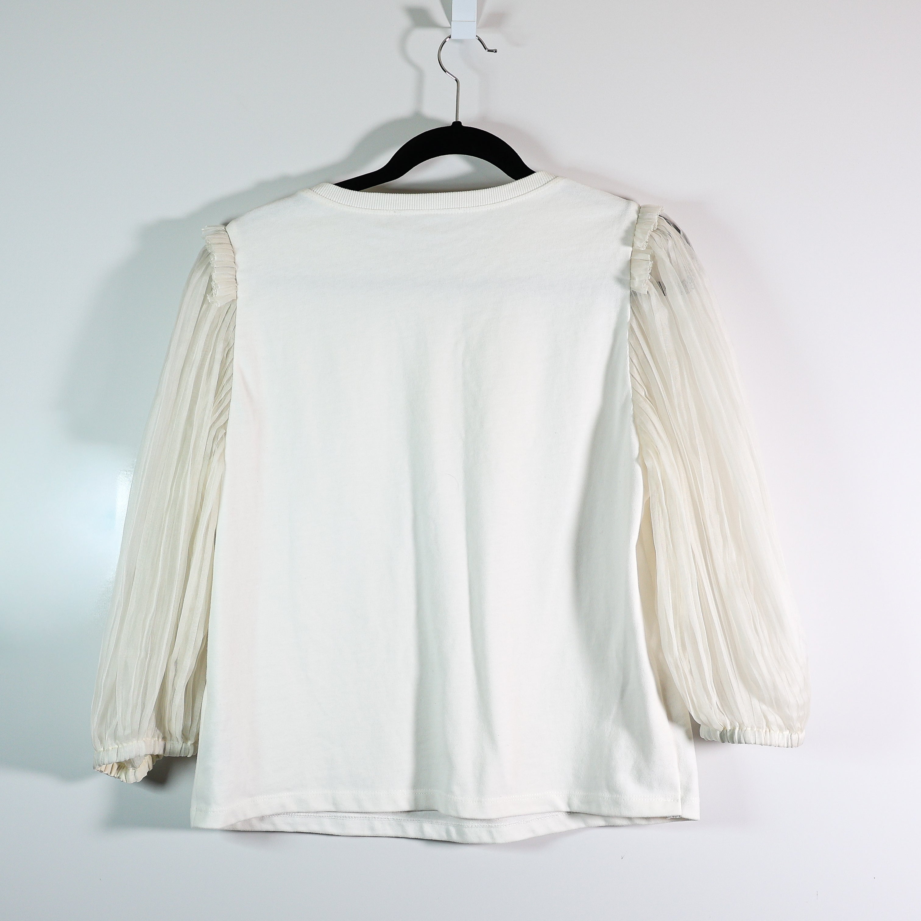 Sea New York Olive Cotton Silk Semi Sheer Pleated Long Sleeve Tee Shirt White L