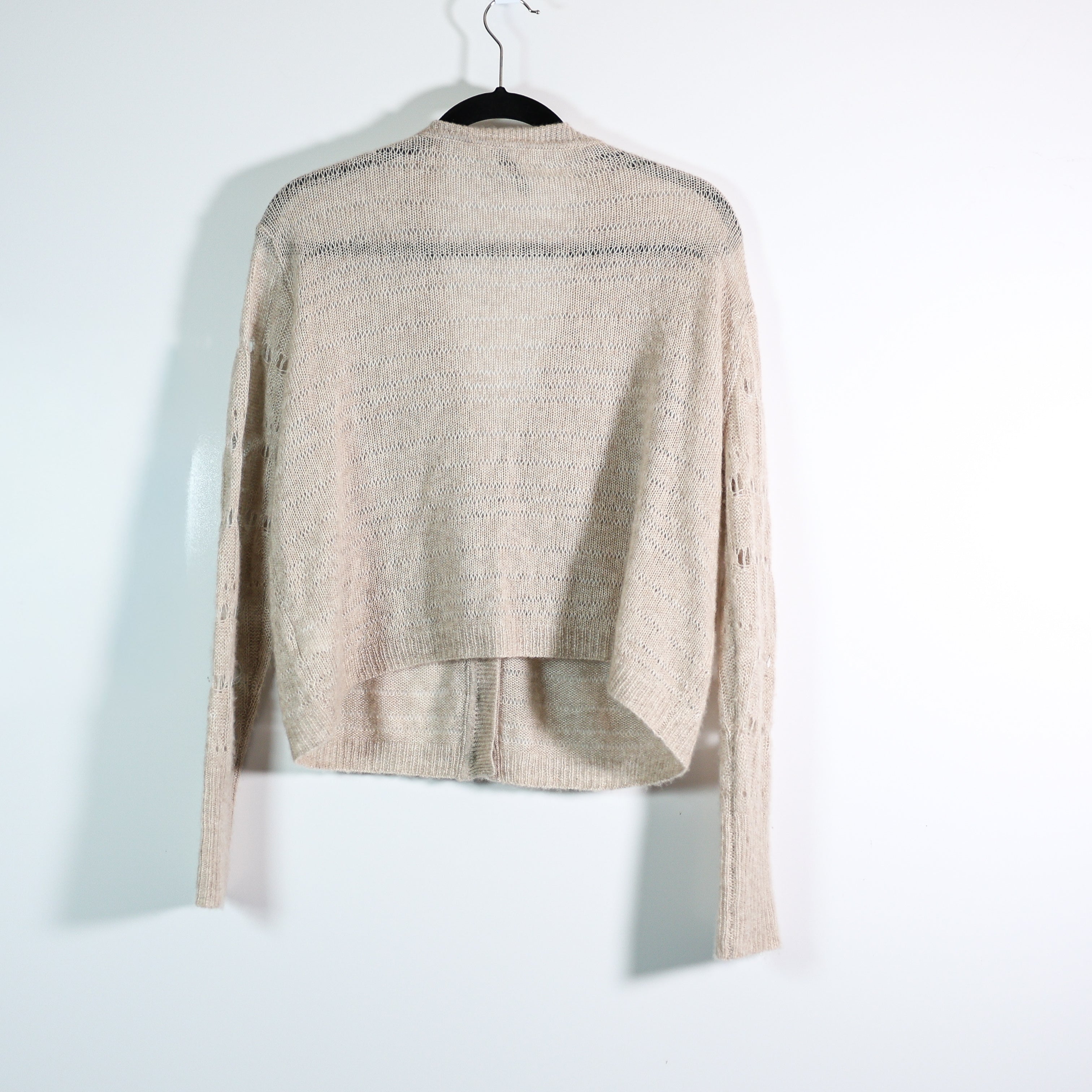 Autumn Cashmere Silk Cashmere Knit Stretch Distressed Cardigan Sweater Beige M