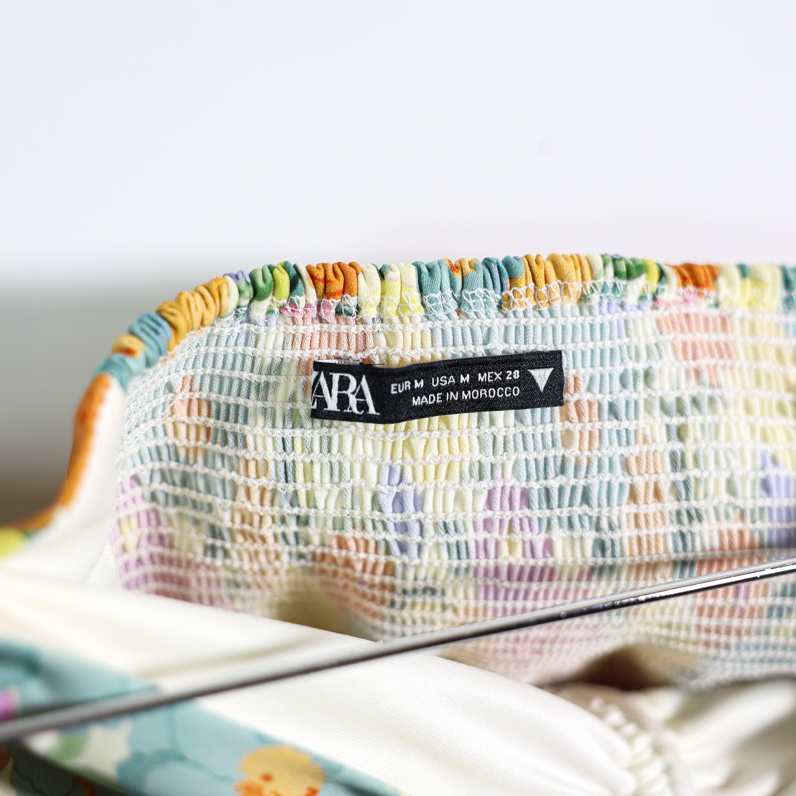 Zara Floral Flower Print Pattern Chiffon Ruched Bandeau Crop Tank Top Multi M