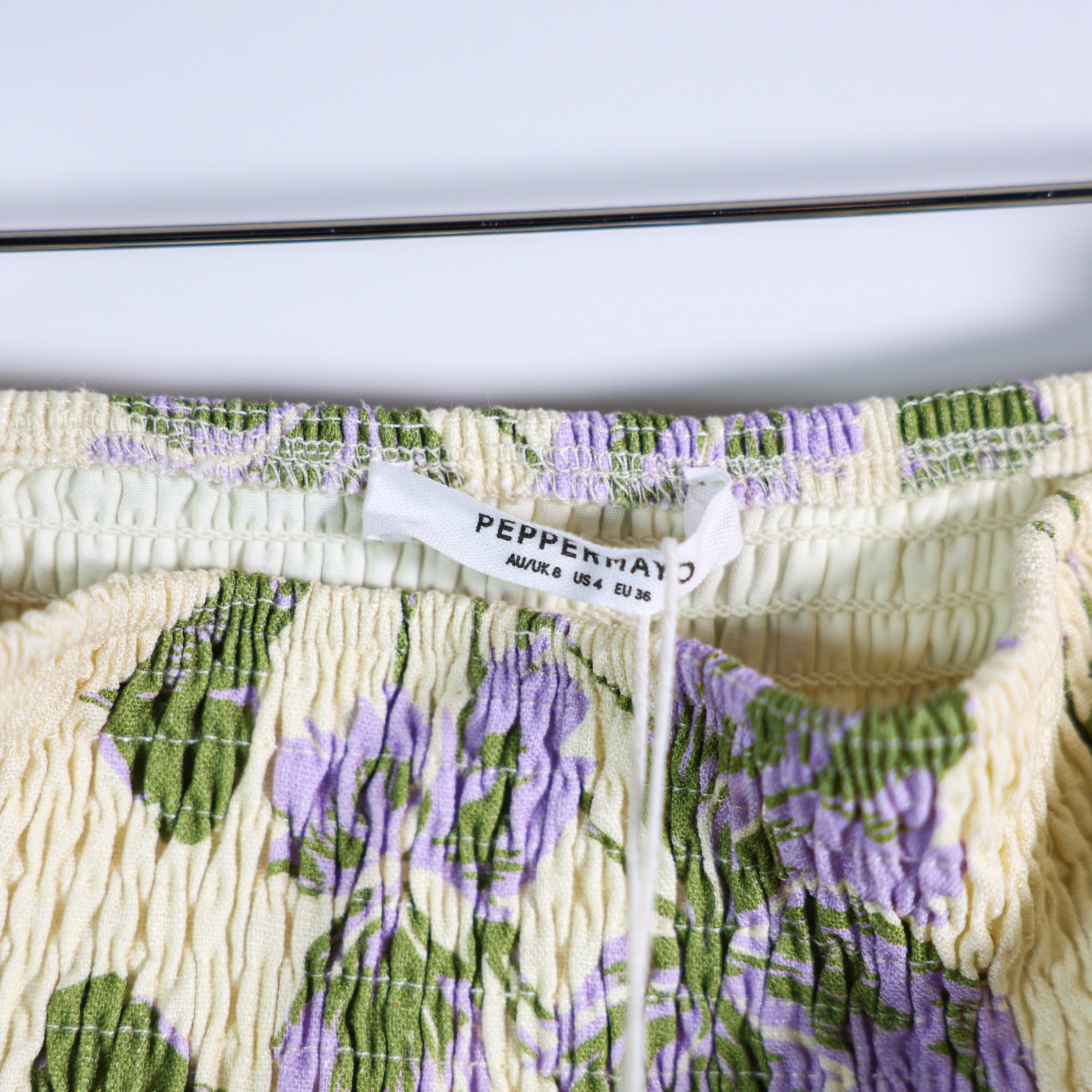 NEW Peppermayo Break From Toronto Linen Smock Mini Dress Yellow Purple Floral 4