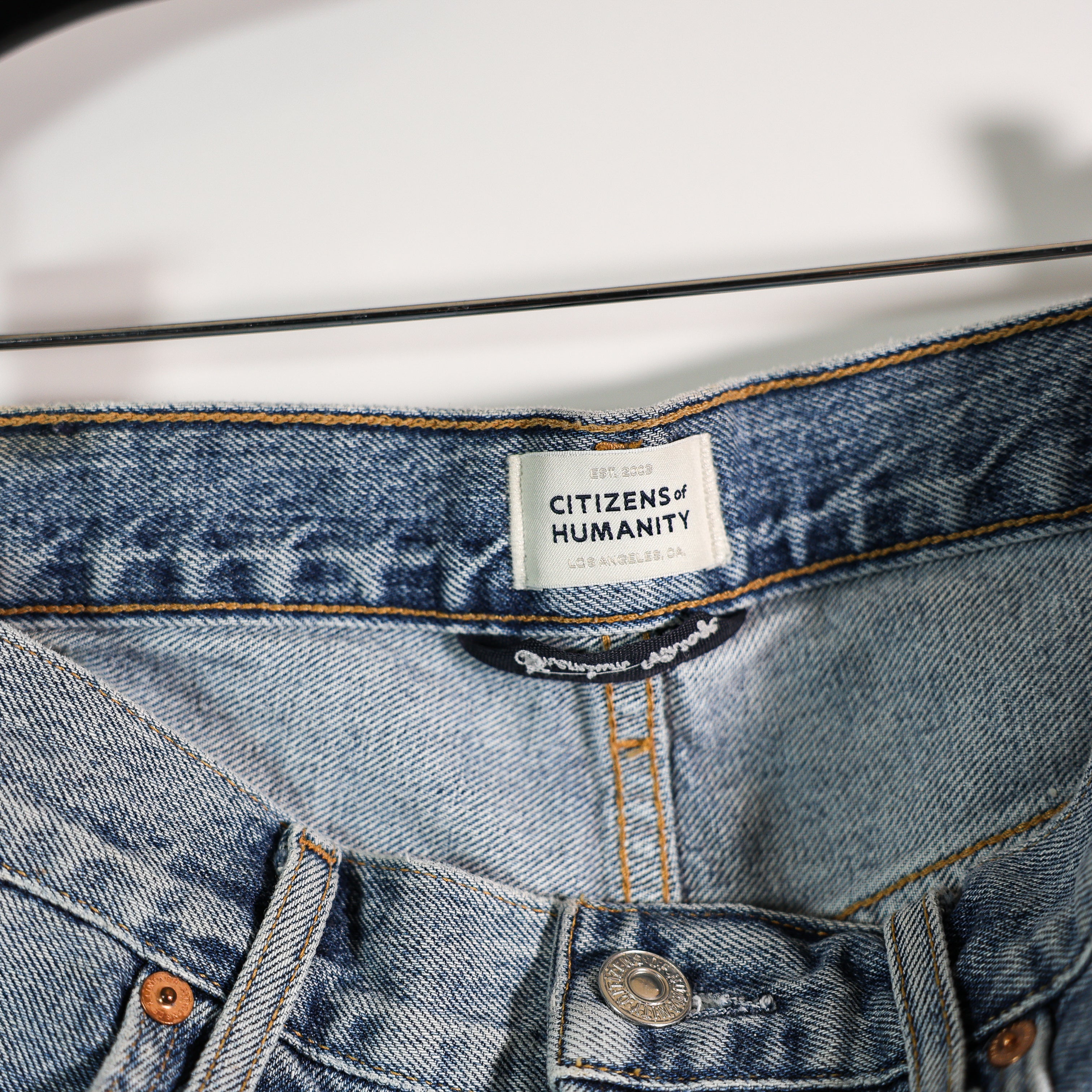 Citizens Of Humanity Annabelle High Waisted Long Cotton Denim Jean Short Blue 25