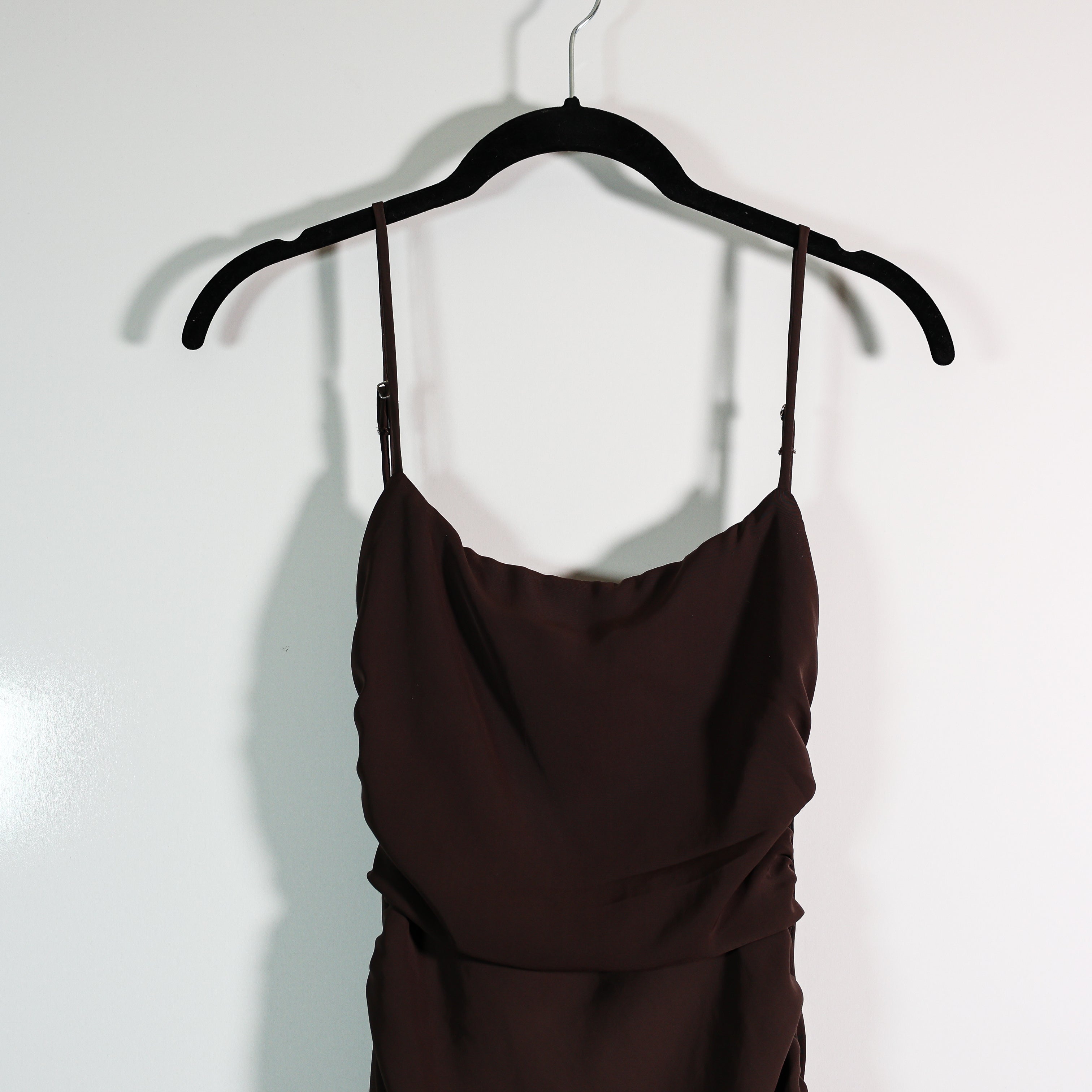 Zara Cowl Neck Ruched Draped Sleeveless Tank Maxi Dress Chocolate Brown Small