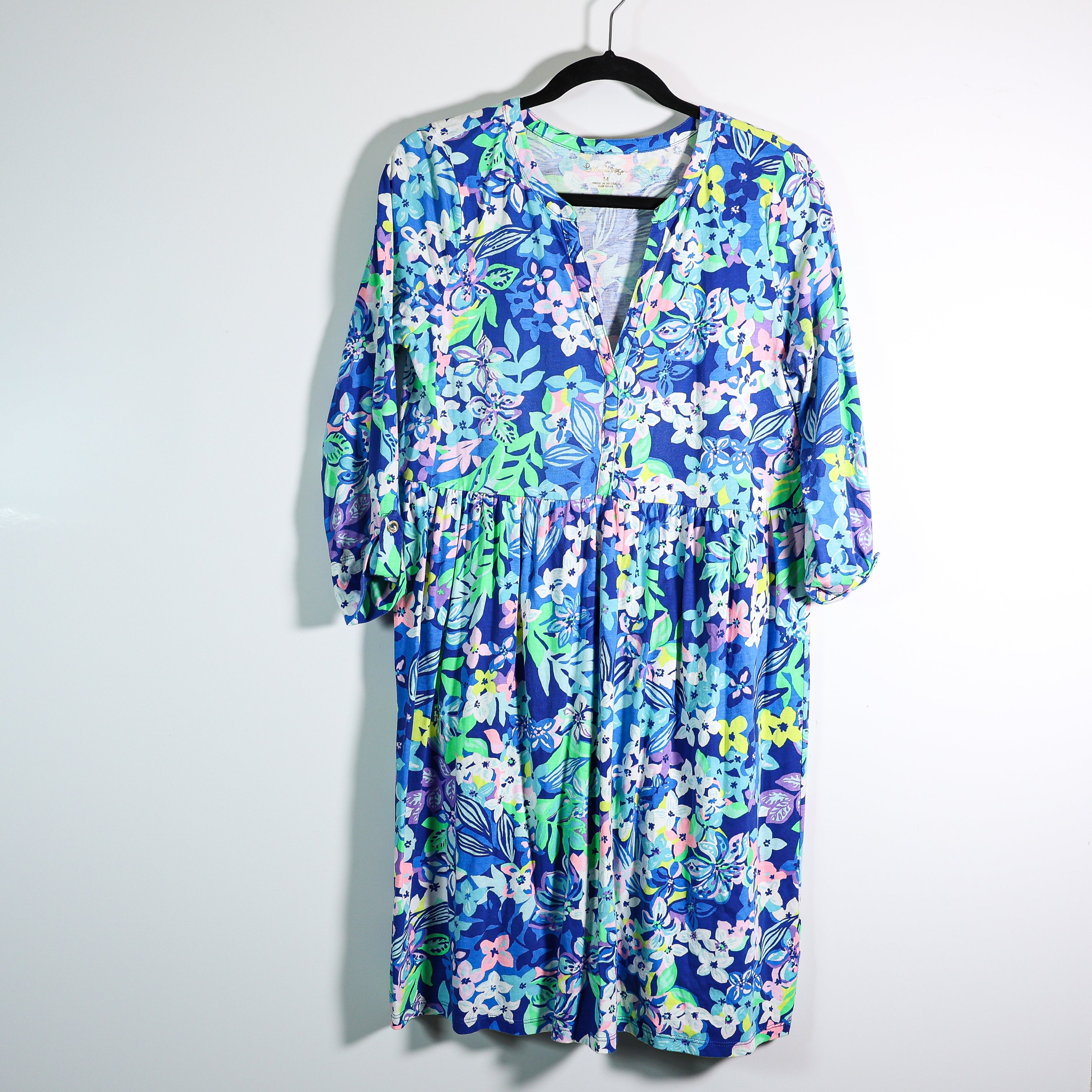 Lilly Pulitzer Loran Cotton Swing Mini Dress Borealis Blue Floral Flower Print M