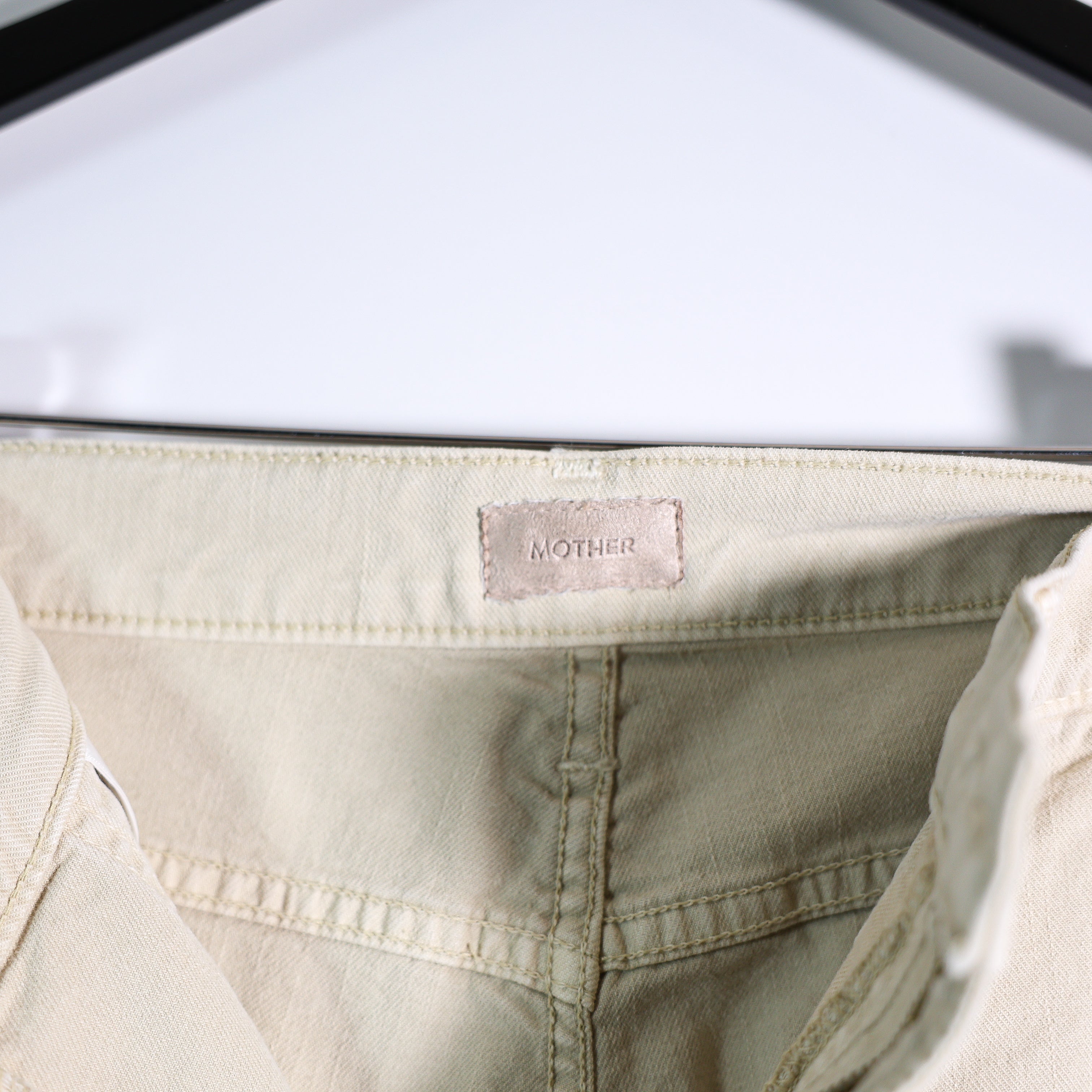 NEW Mother Denim The Wrapper Patch Springy Ankle Cotton Pants Chalk Tapioca 28