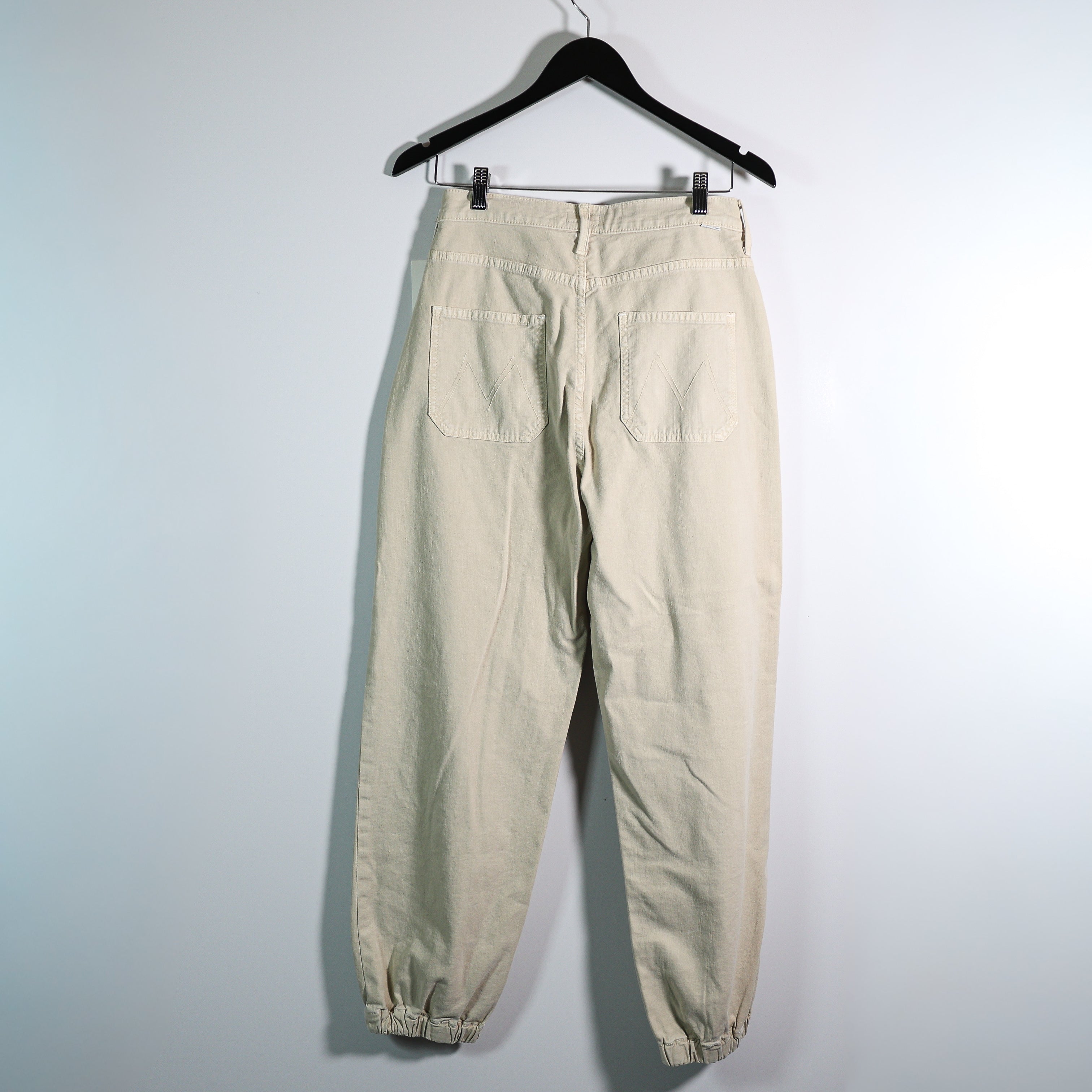 NEW Mother Denim The Wrapper Patch Springy Ankle Cotton Pants Chalk Tapioca 28