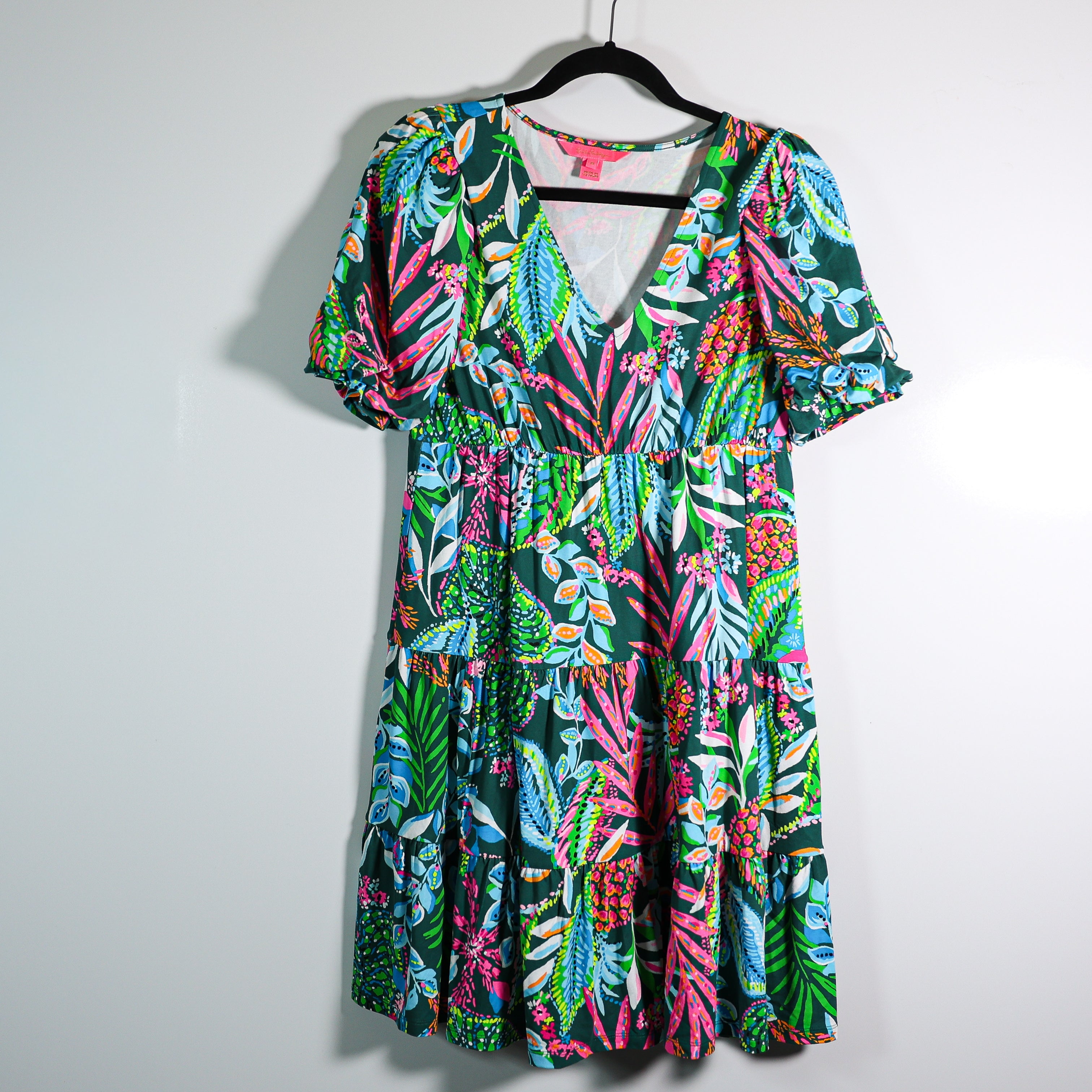 Lilly Pulitzer Chiara Tiered Cotton Pullover Tiered Sunshine Jungle Dress Medium