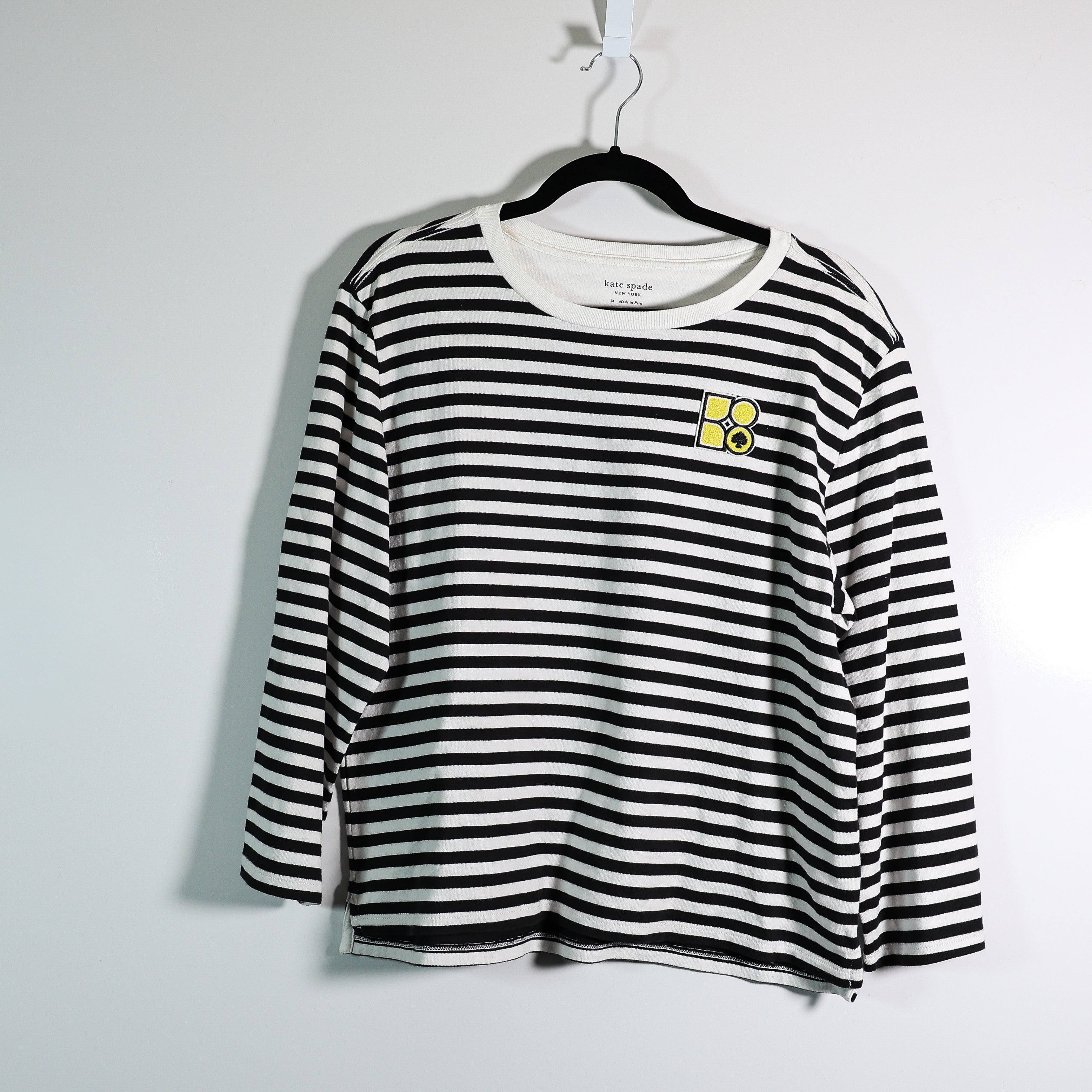 Kate Spade Noel Stripe Crew Neck Logo Embroidered Pullover Sweater Sweatshirt M