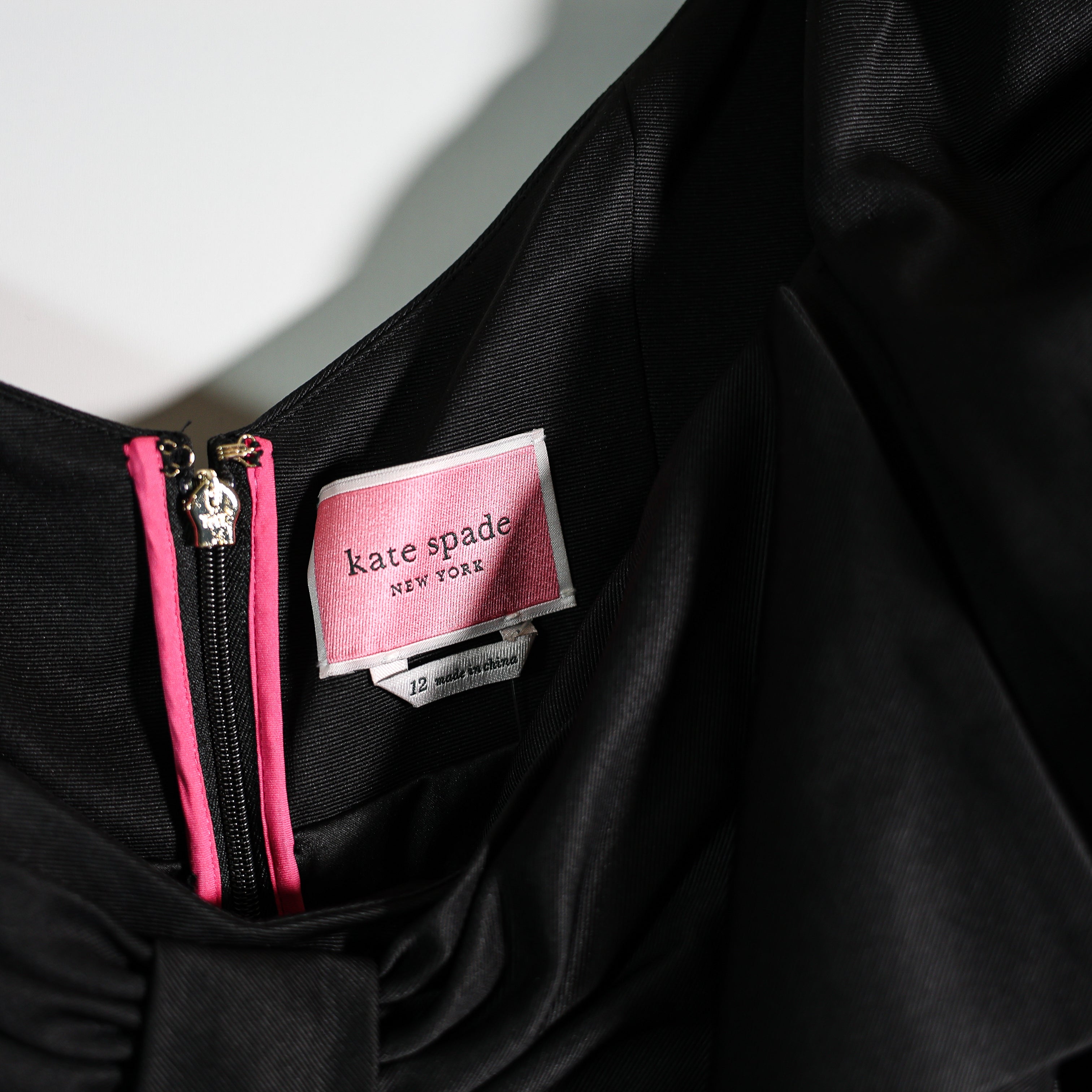 NEW Kate Spade Beau Satin Puff Sleeve Bow Ruched A Line Mini Dress Black 12