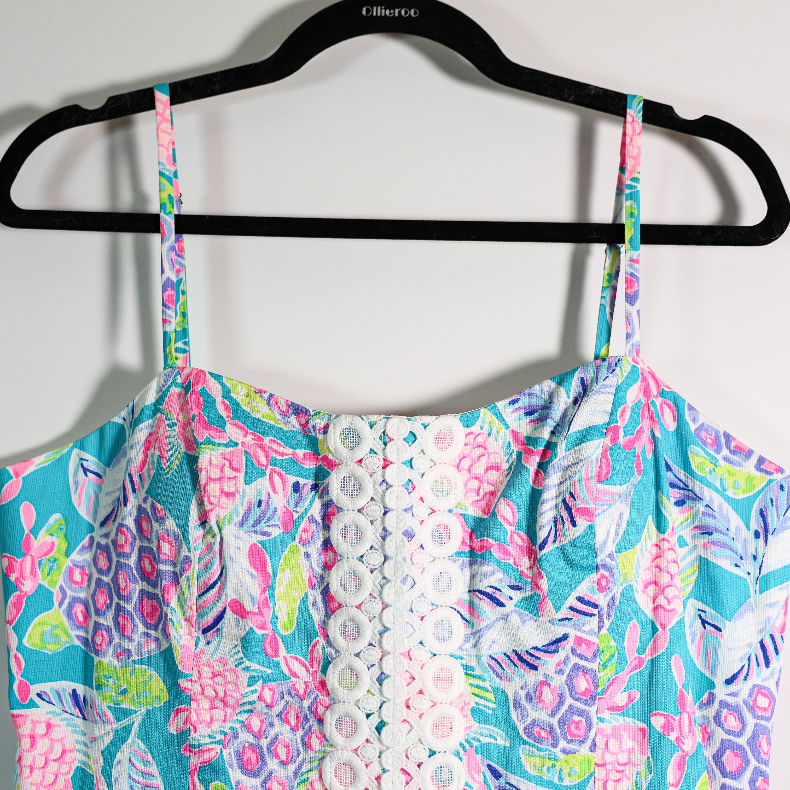 Lilly Pulitzer Shelli Lace Crochet Sheath Stretch Turtle Wave Mini Dress 12