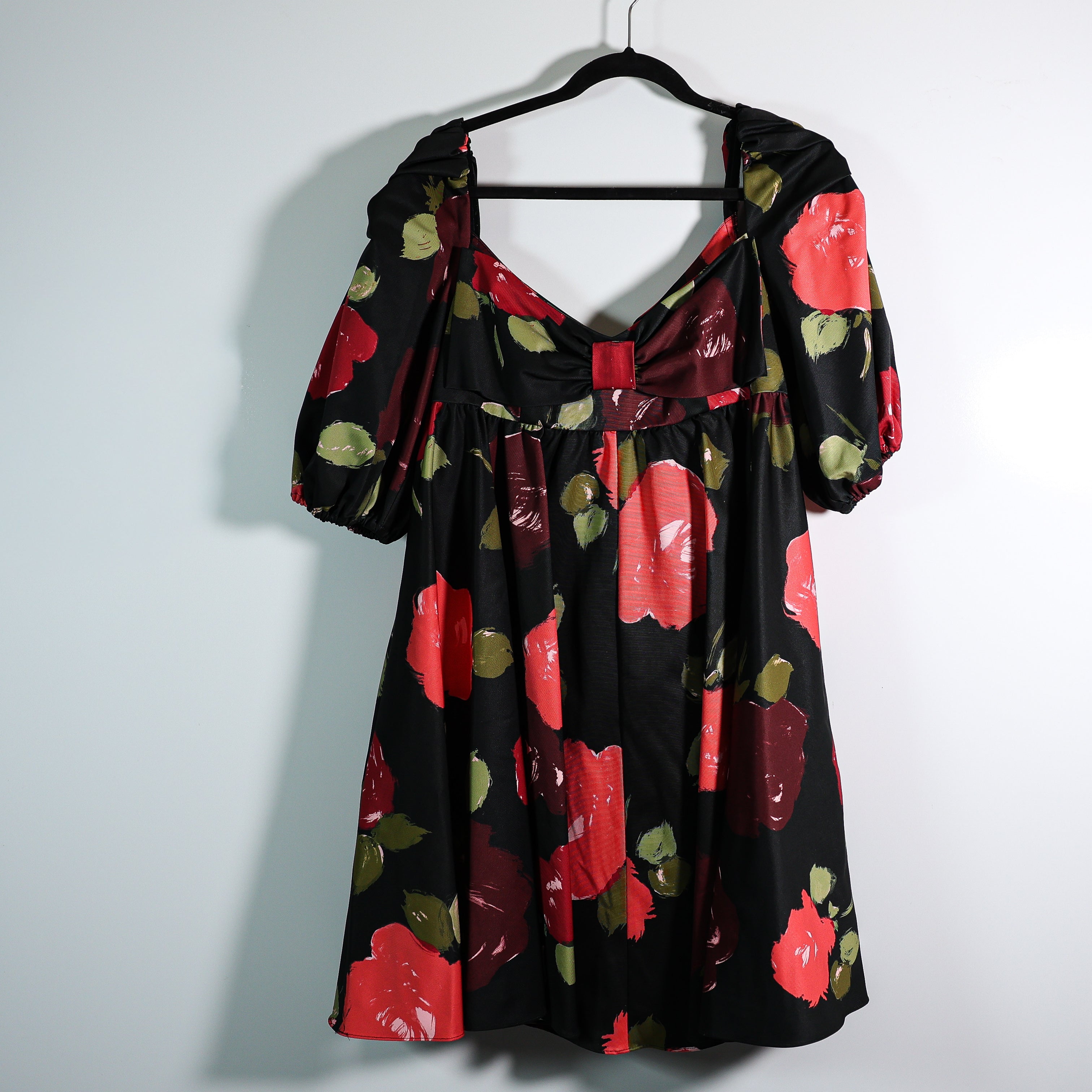 Kate Spade Beau Satin Puff Sleeve Bow Ruched A Line Mini Dress Just Rosy Print