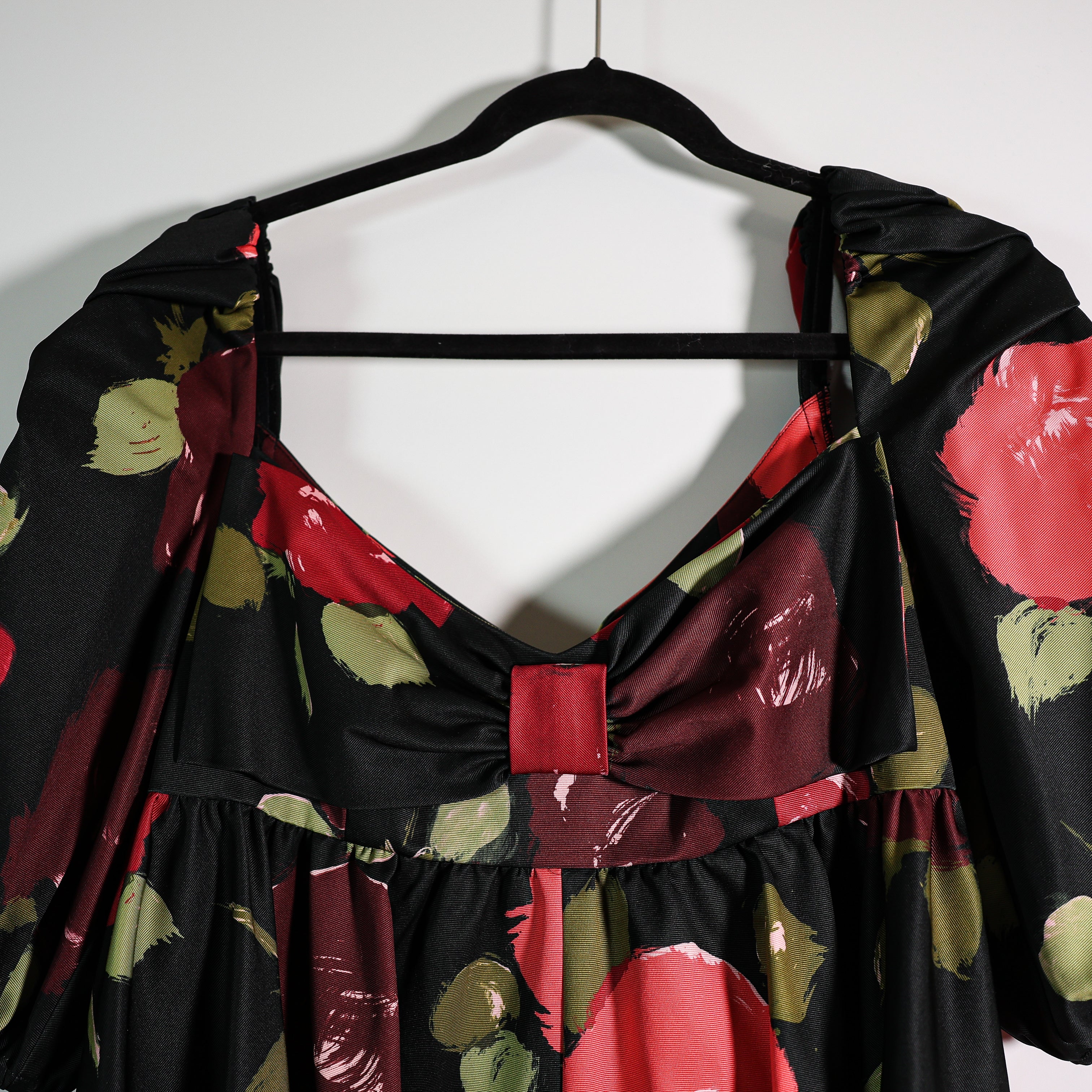 Kate Spade Beau Satin Puff Sleeve Bow Ruched A Line Mini Dress Just Rosy Print