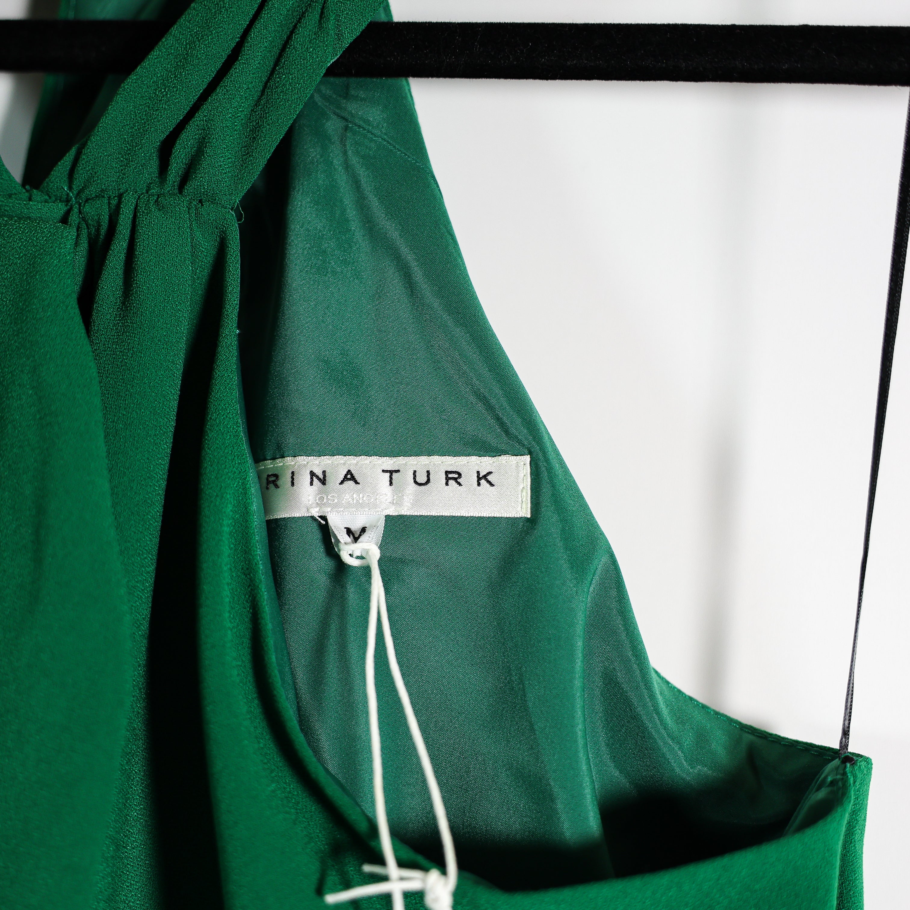 NEW Trina Turk Verge Halter Neck Sleeveless Chiffon Halter Swing Dress Emerald M