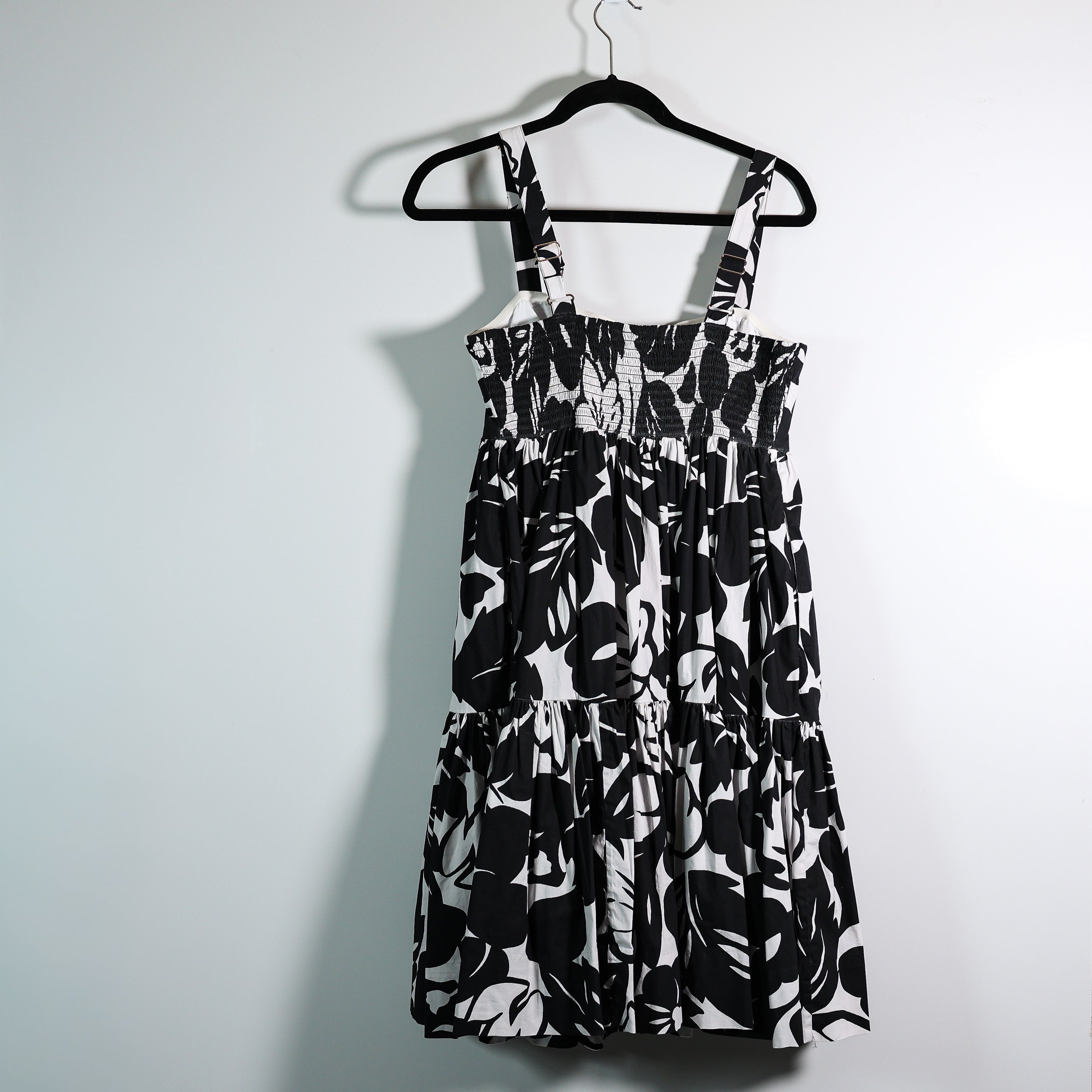 Kate Spade Cotton Poplin Floral Print Square Neck Tiered Midi&nbsp; Dress In Black M