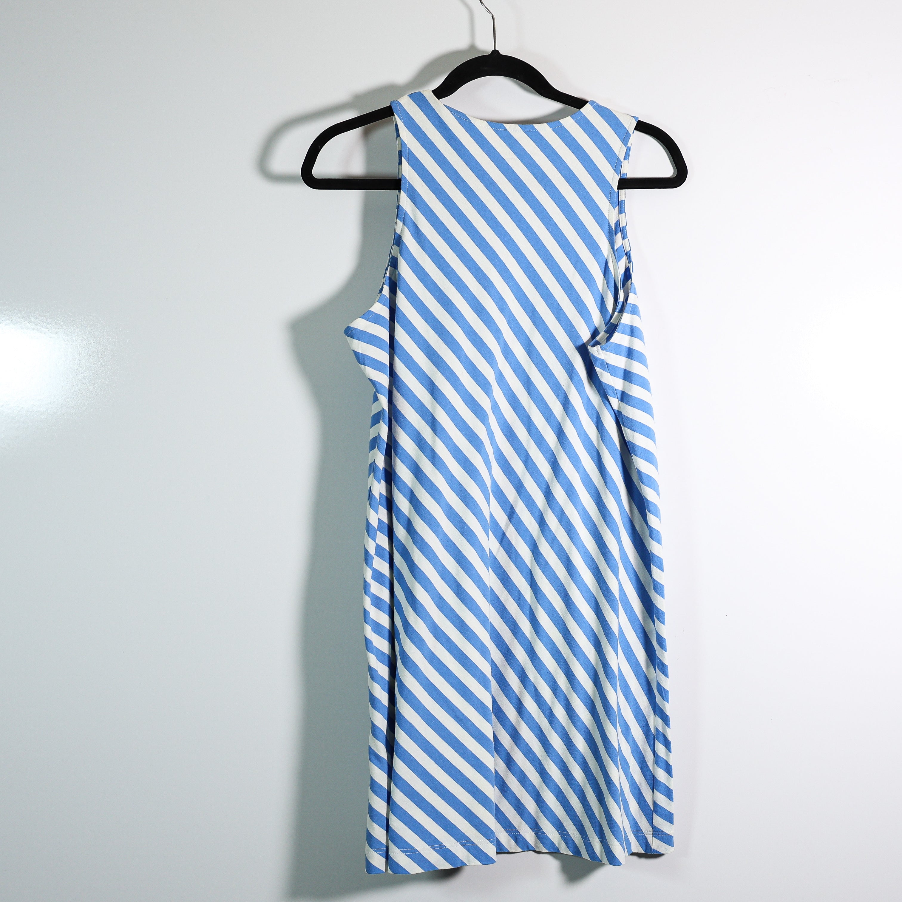 Vineyard Vines Cotton Stretch Sleeveless V Neck Stripe Mini Dress Blue White L