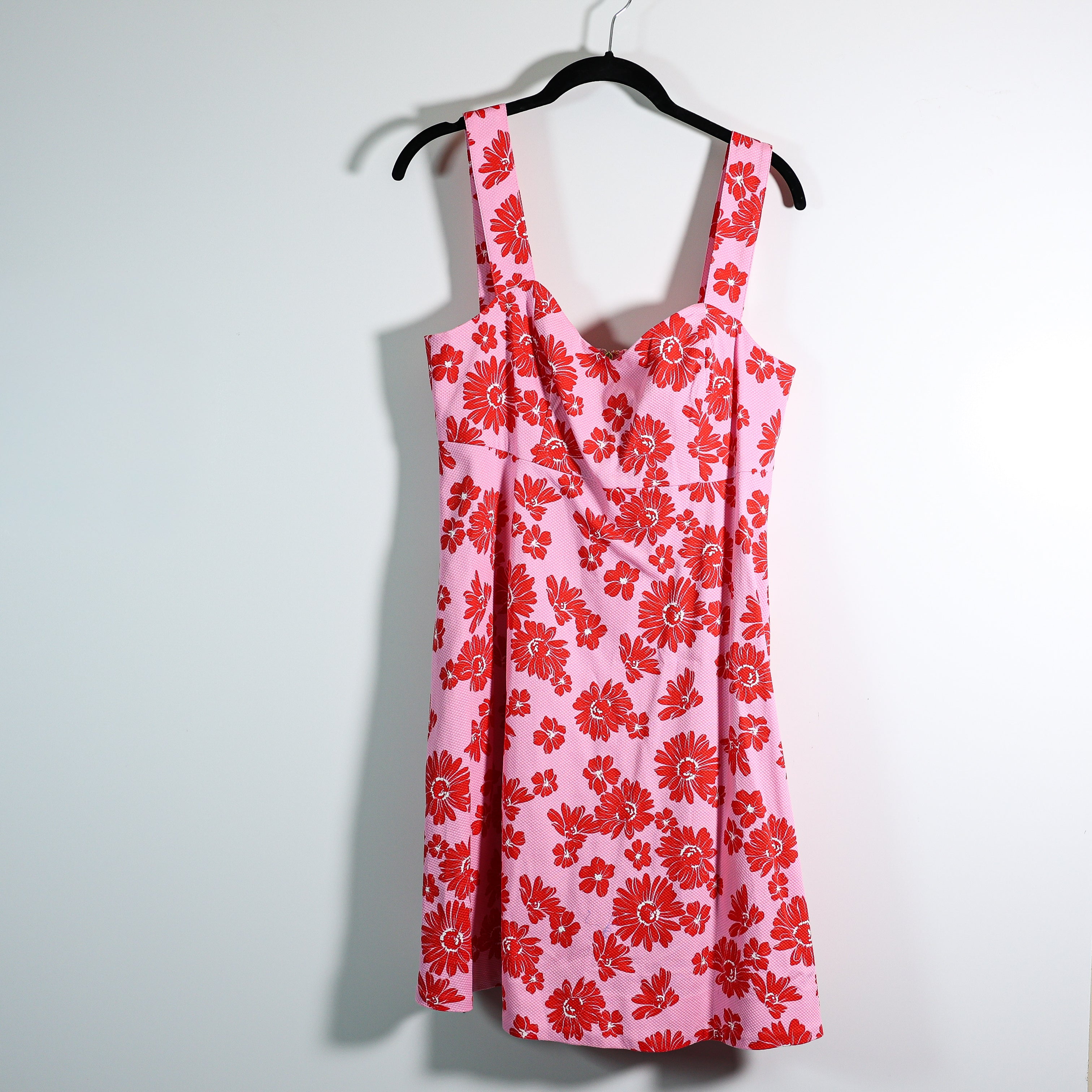 Draper James Henrietta Textured Tank Strap Flare Midi Dress Red Pink Pique 10