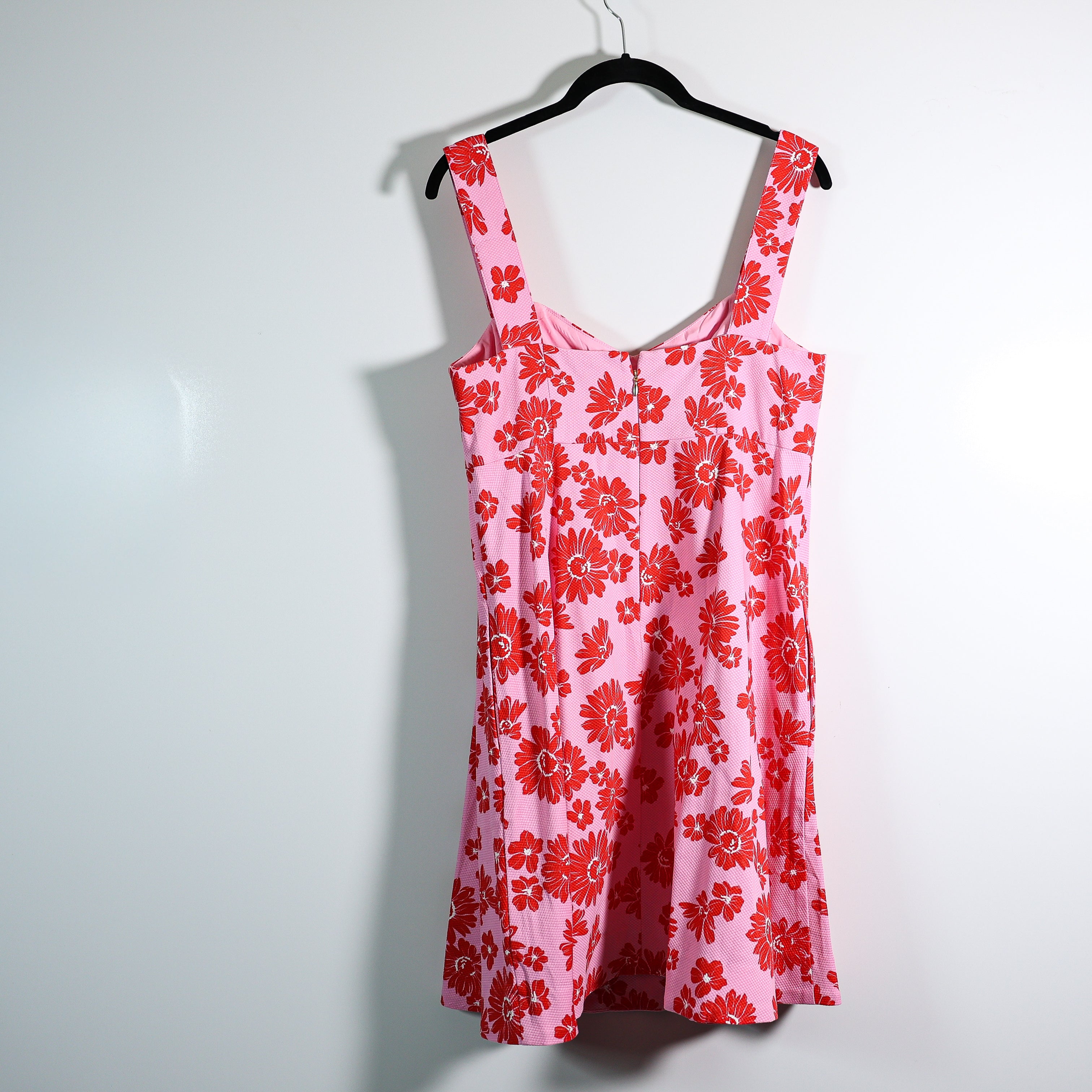 Draper James Henrietta Textured Tank Strap Flare Midi Dress Red Pink Pique 10