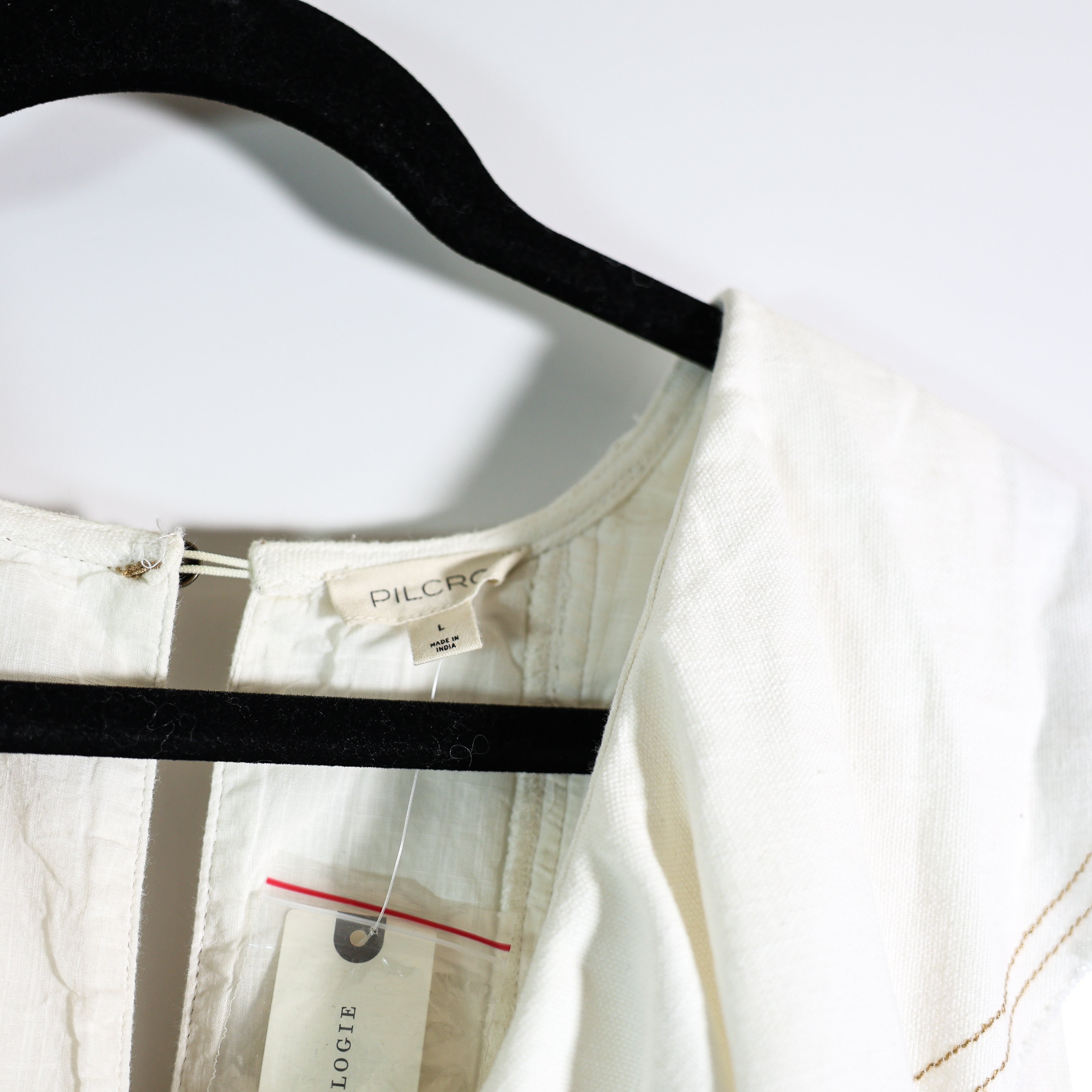 NEW Pilcro Anthropologie Ruffle V-Neck Cotton Linen Frayed Hem Mini Shift Dress