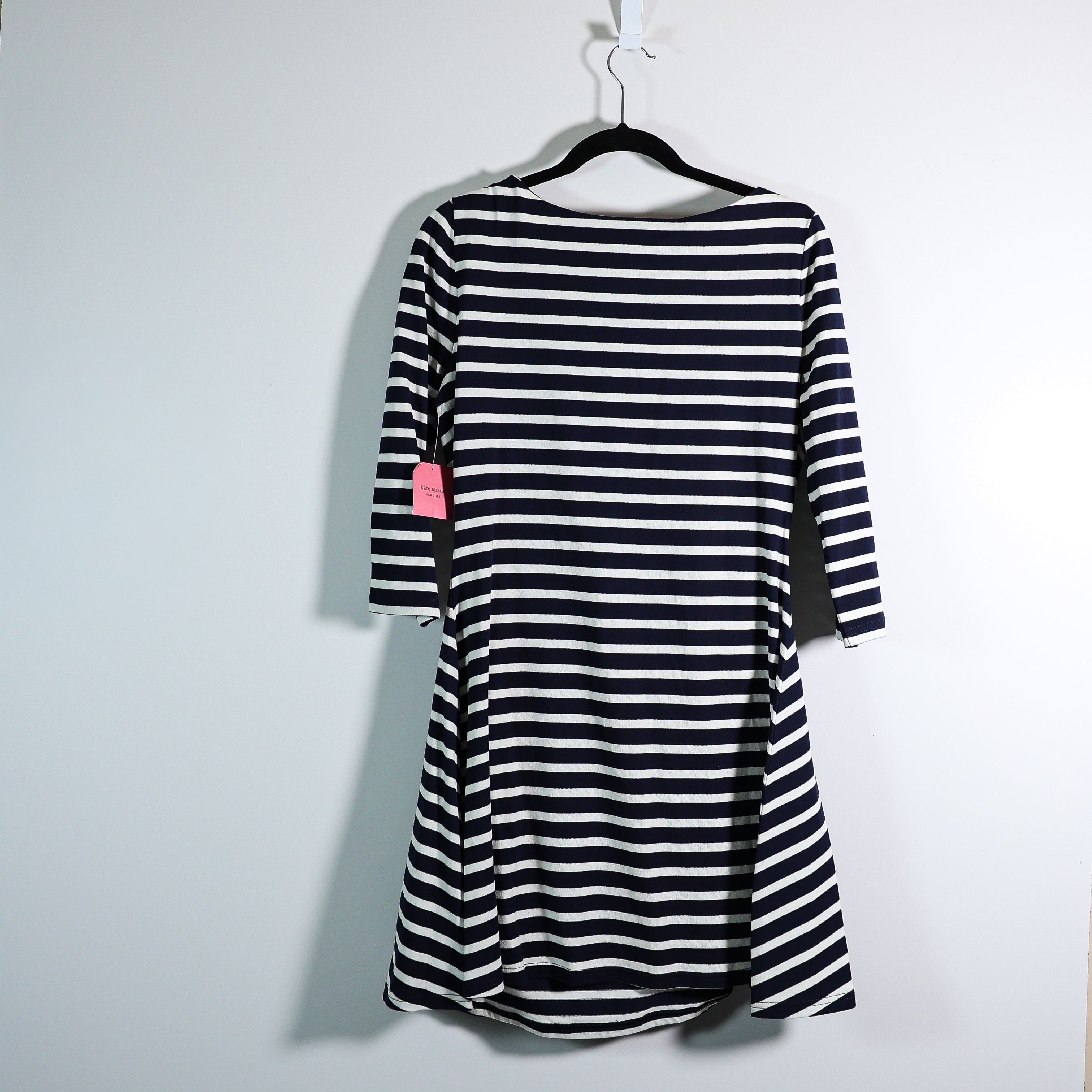 NEW Kate Spade Cotton Stretch Fit And Flare Rich Navy Stripe Casual Dress Large