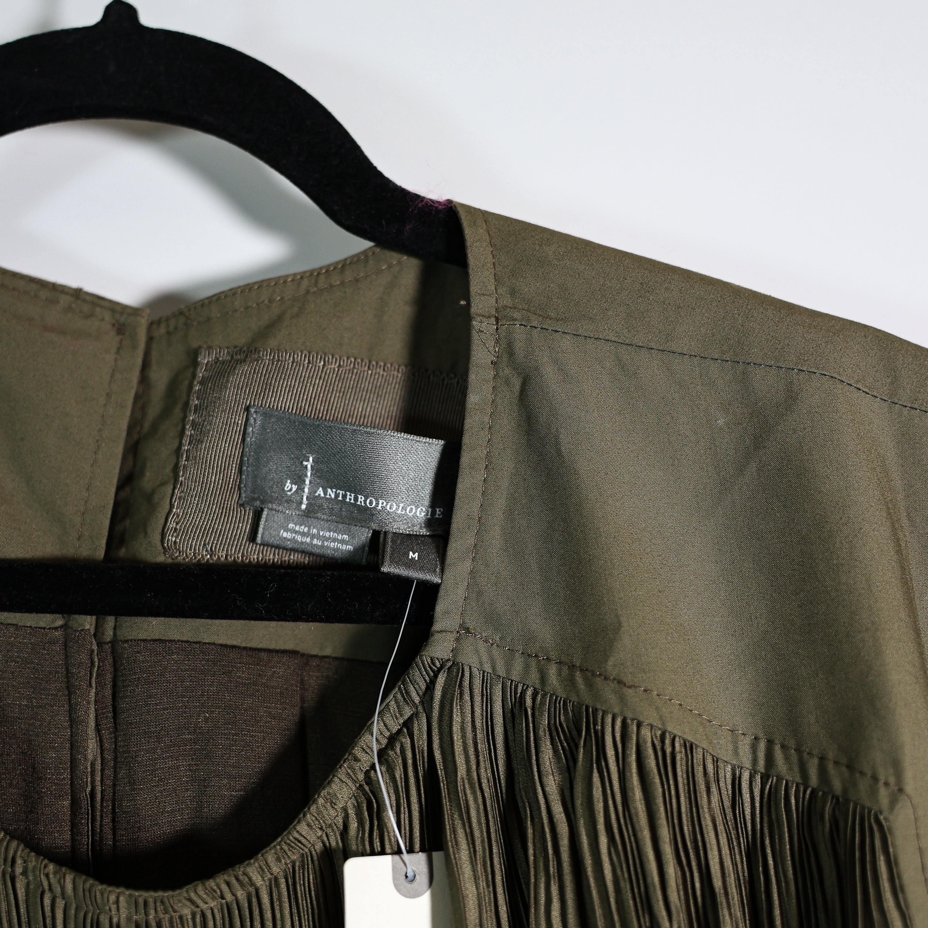 NEW Anthropologie Cap Sleeve Plisse Pleated Pullover Shift Mini Dress Green M