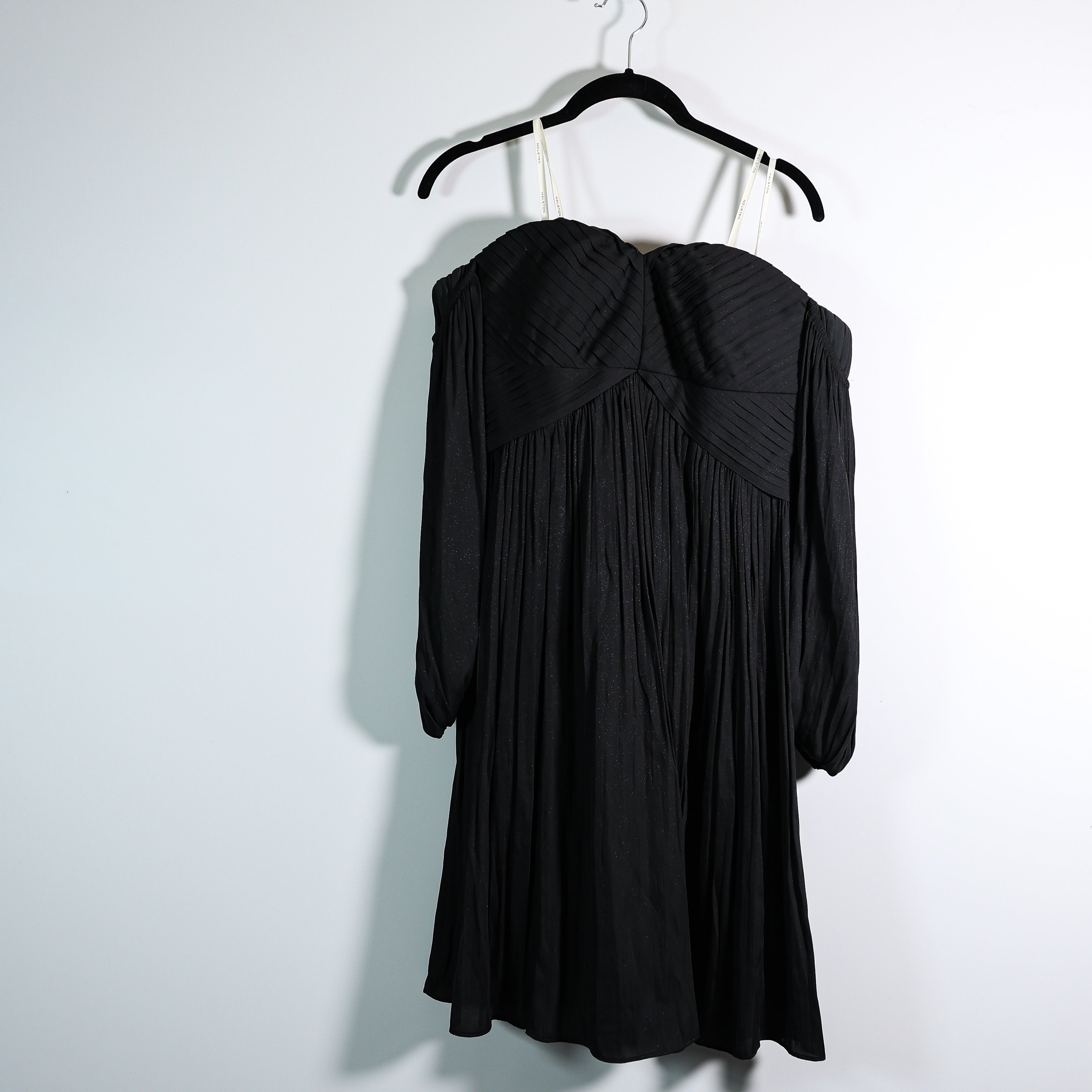 Halston Gathered Pleated Off The Shoulder Strapless Cocktail Party Dress Black M
