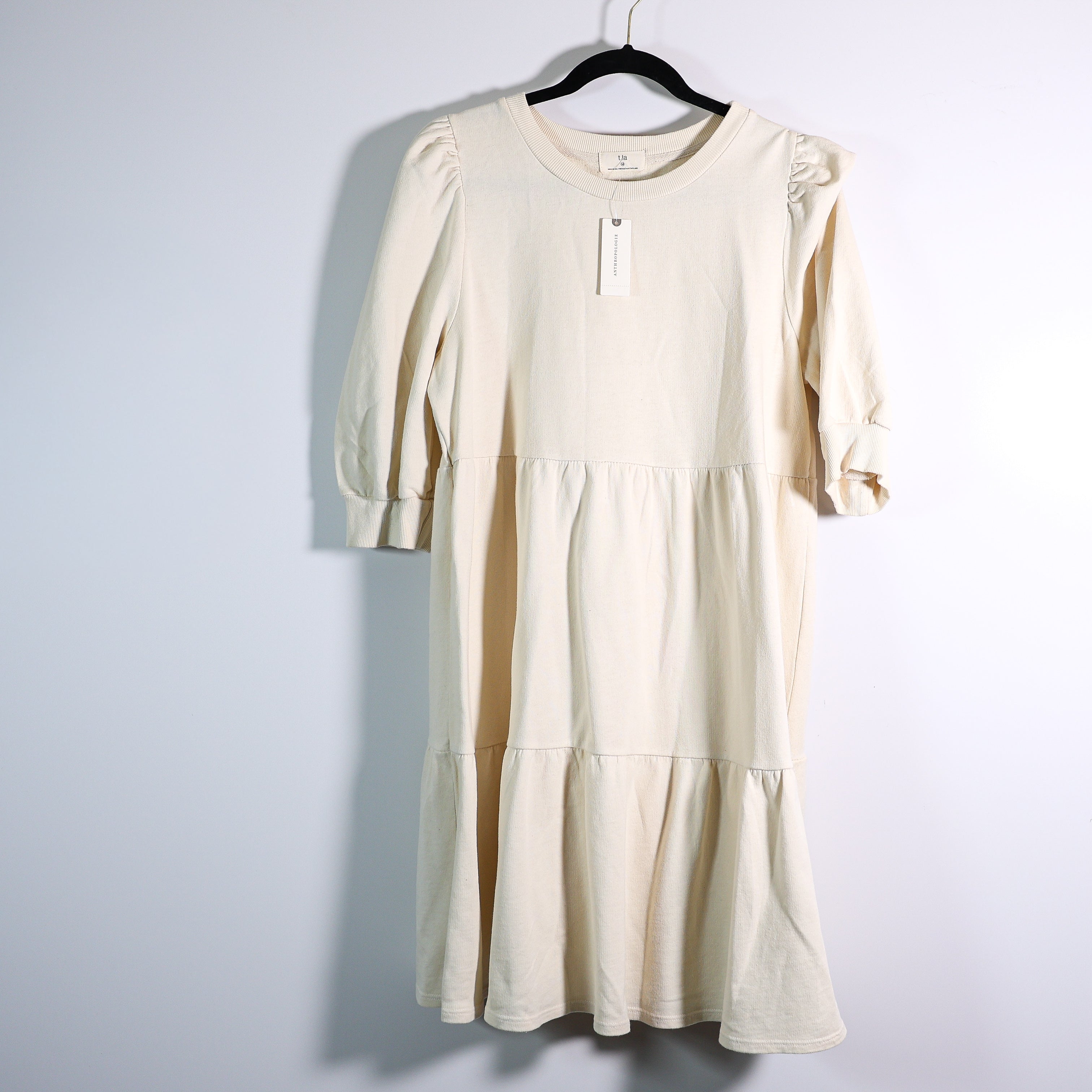 NEW Anthropologie T. LA Cotton Terry Lined Tiered Pullover Mini Sweater Dress M