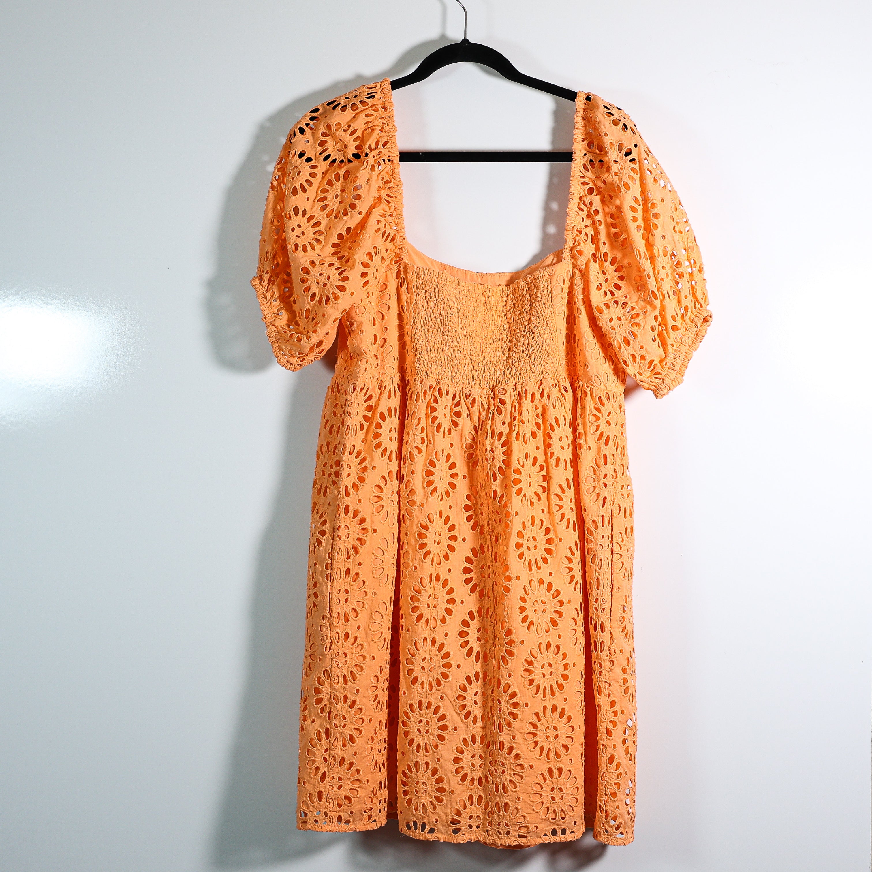 Lilly Pulitzer Kay Cotton Eyelet Lace Babydoll Puff Sleeve Mini Dress Cantaloupe
