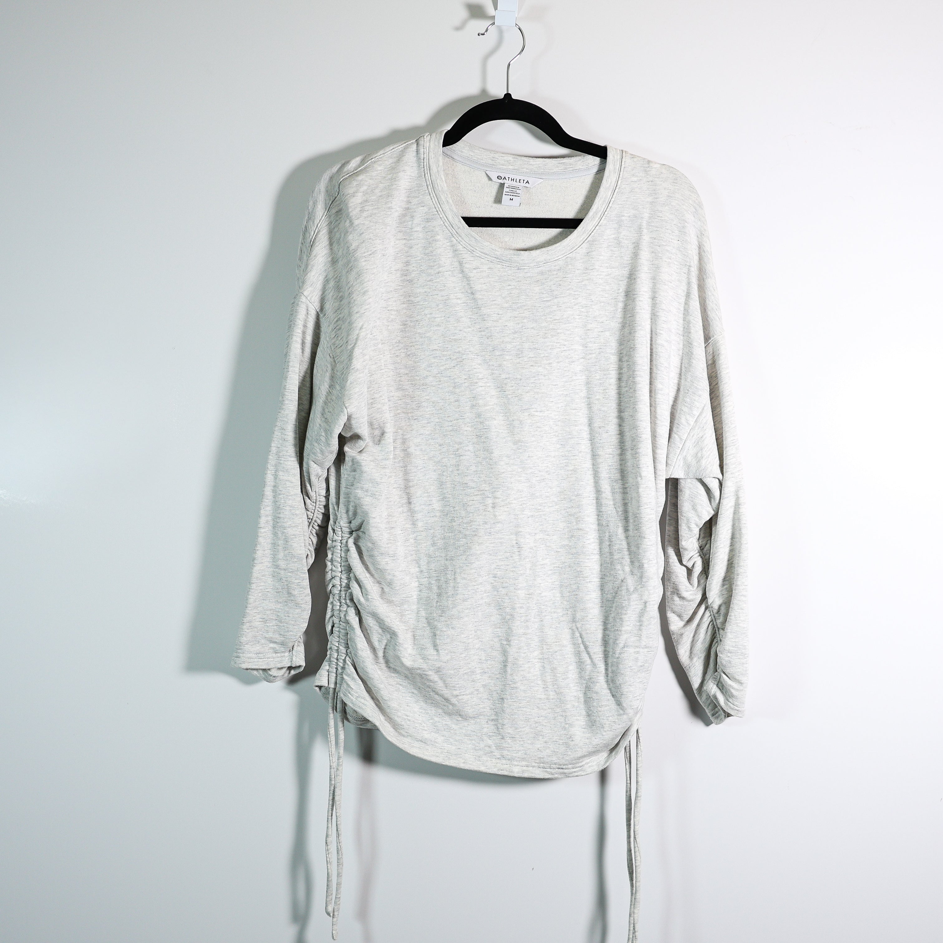 Athleta Lombard Ruched Crew Neck Fleece Lined Pullover Sweater Heather Gray M