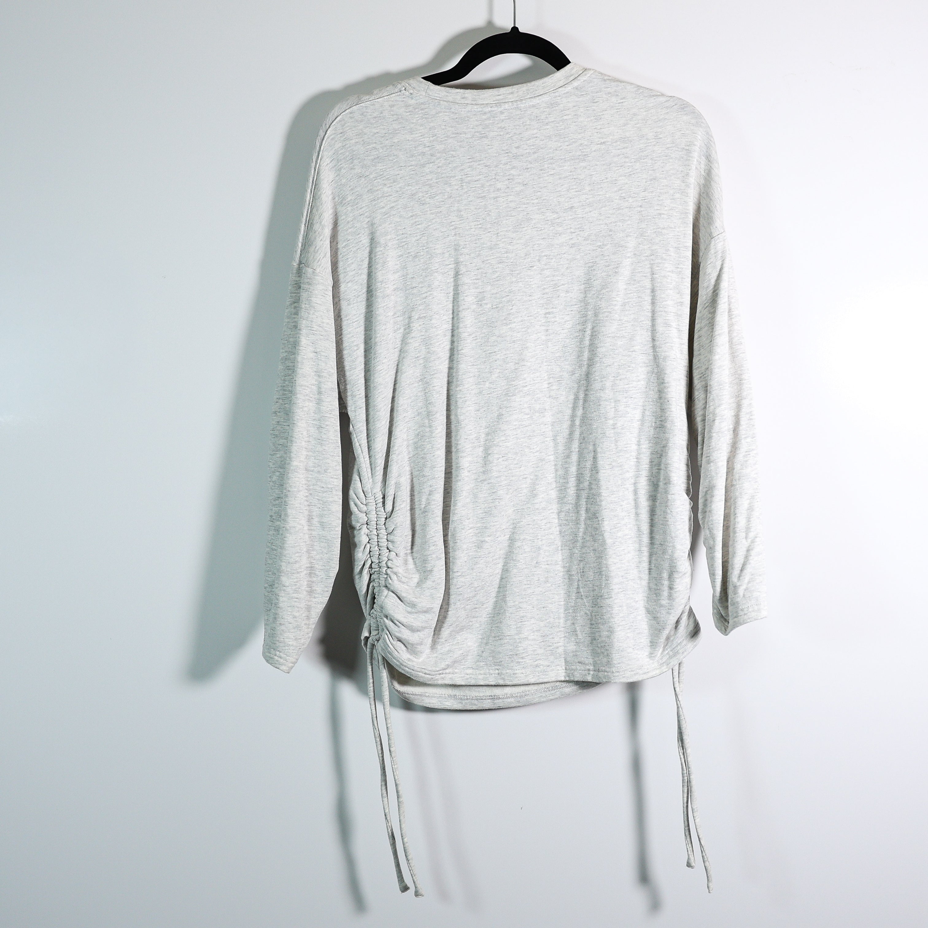 Athleta Lombard Ruched Crew Neck Fleece Lined Pullover Sweater Heather Gray M