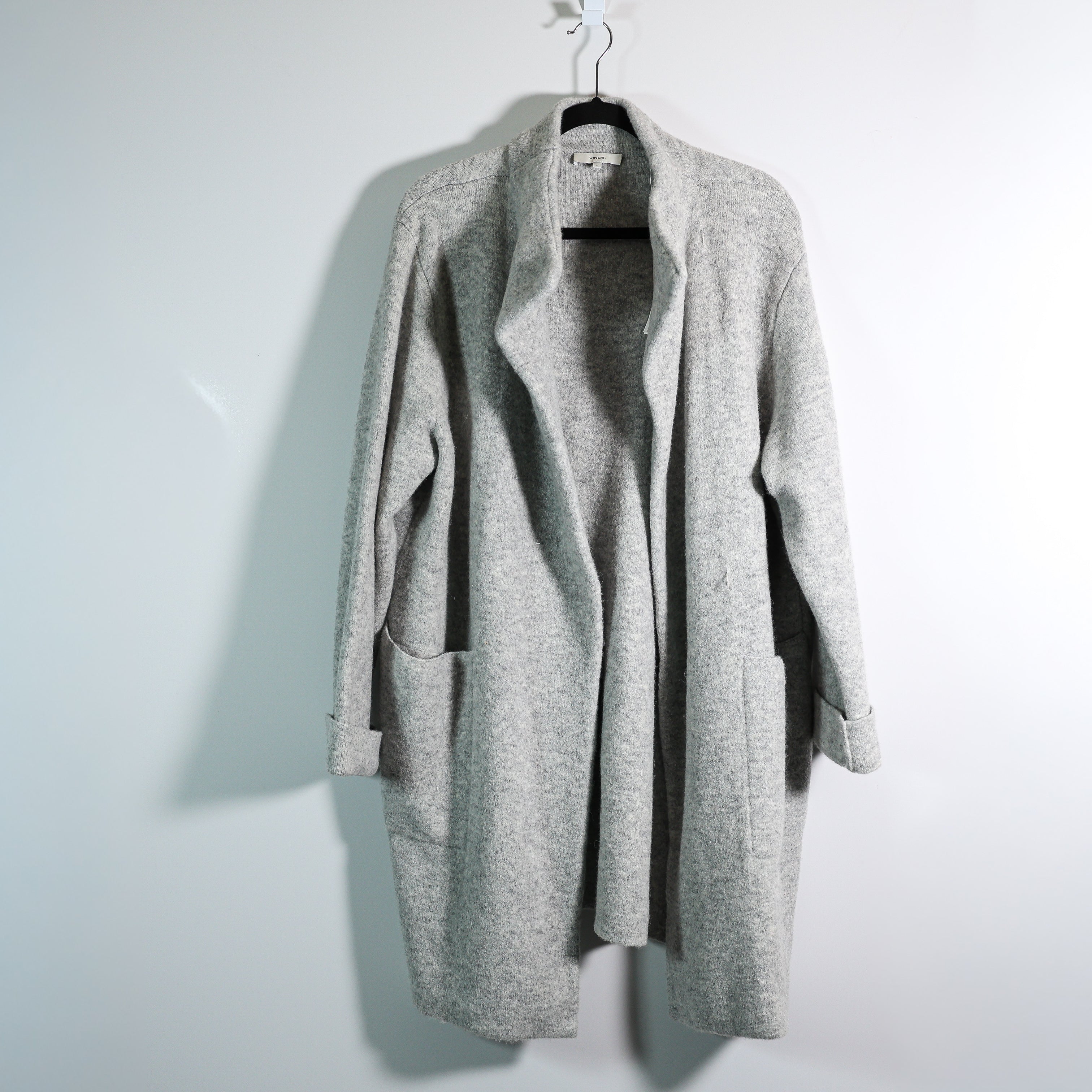 NEW Vince Clean Edge Wool Alpaca Knit Stretch Open Front Cardigan Sweater Grey