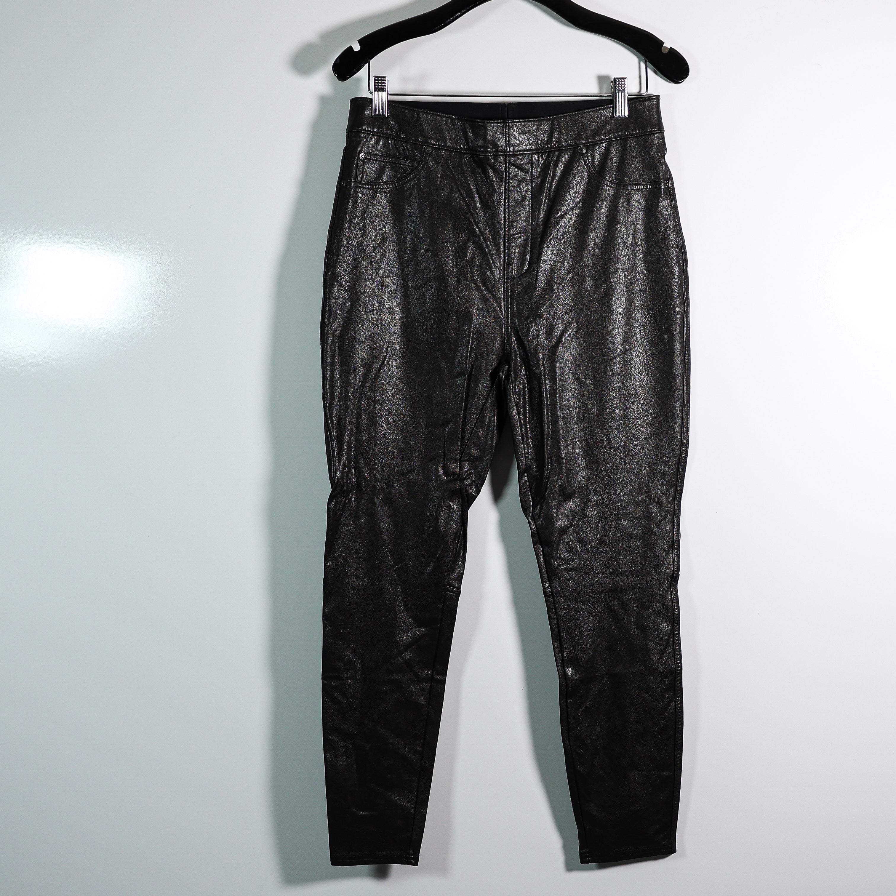 Spanx Like Leather Faux Vegan Skinny Mid Rise Pants In Classic Black Large