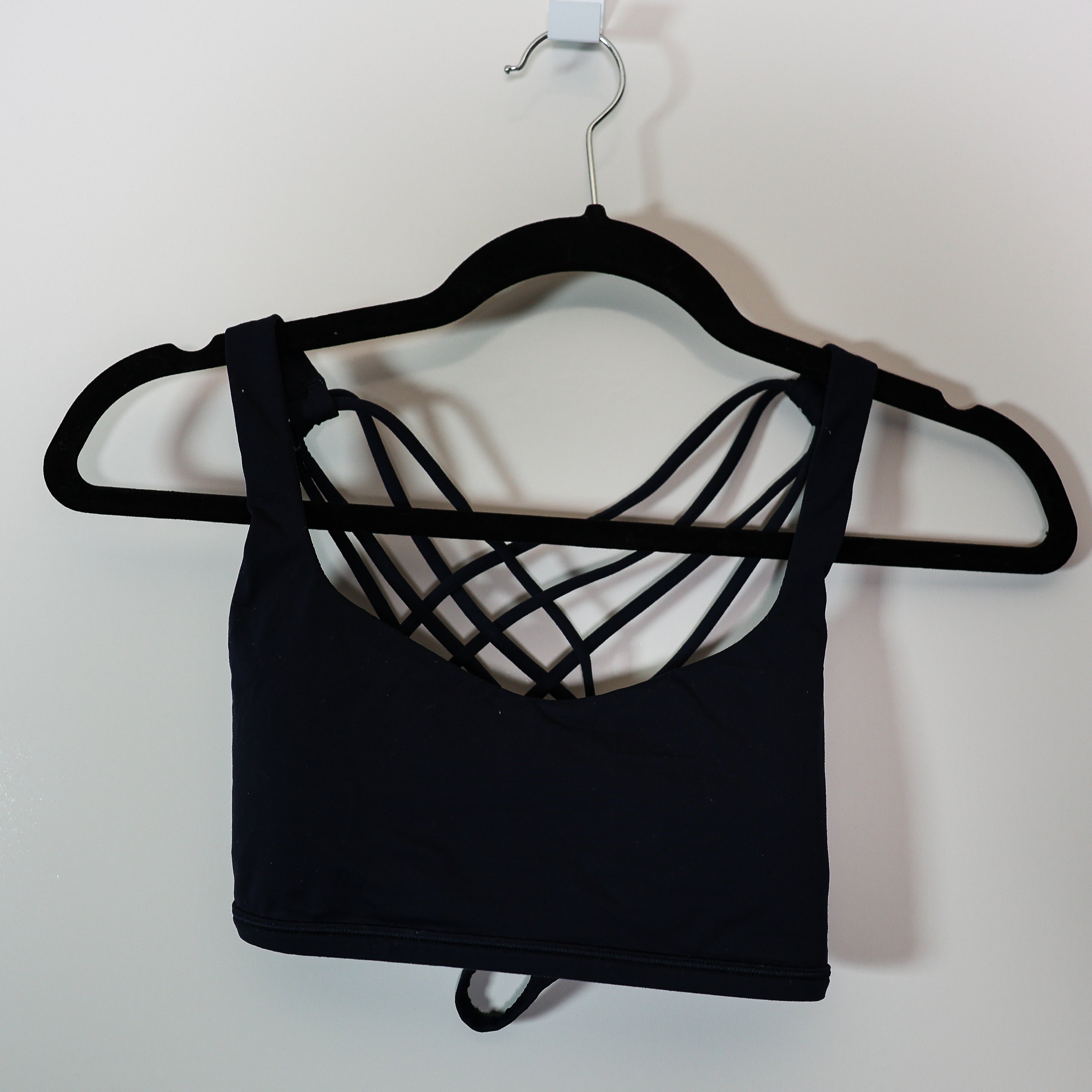 Lululemon Women's Free To Be Wild Athletic Work Out Strappy Sports Bra Navy Blue