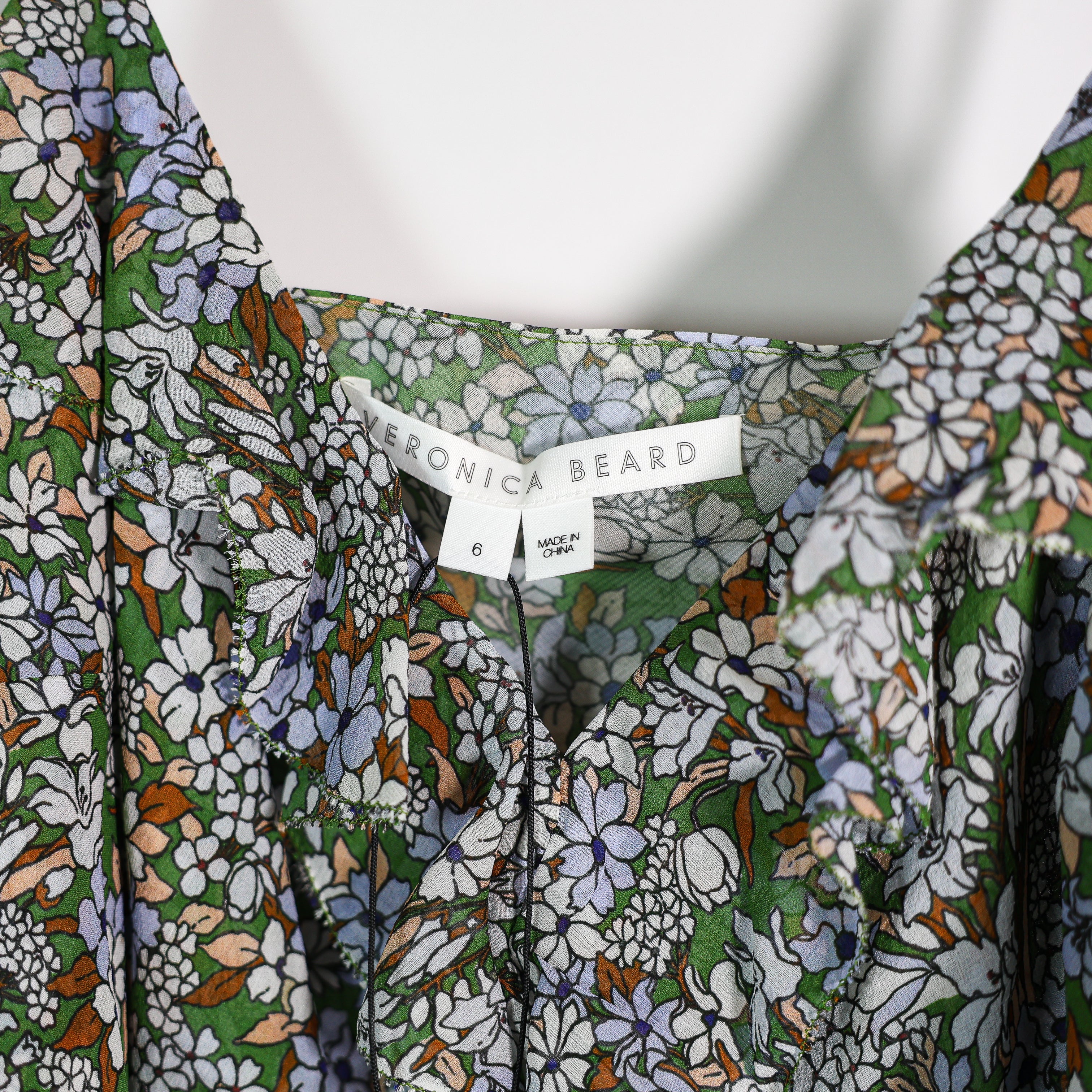 NEW Veronica Beard Avenel Silk Asymmetrical Ruffle Midi Dress Forest Army Multi