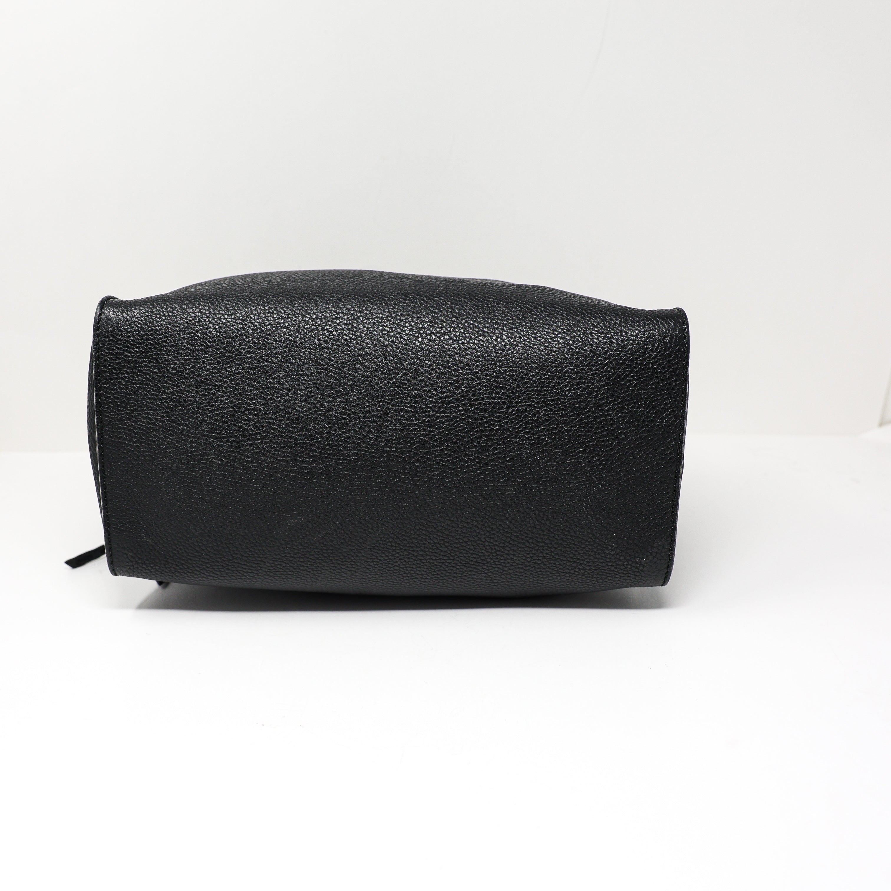 Fendi Lei Selleria Leather Two Way Zip Boston Top Handle Purse Bag Black Silver