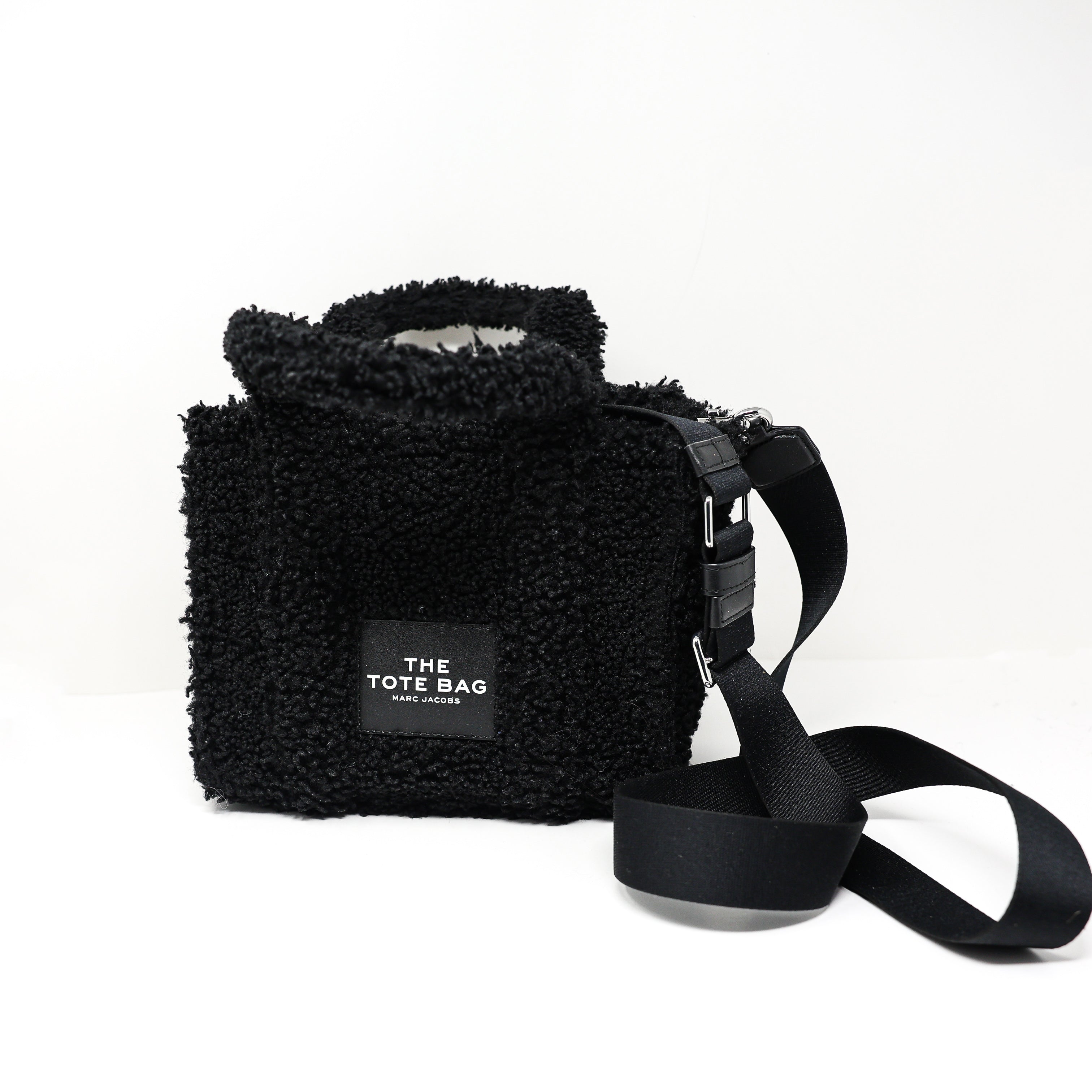 Marc Jacobs The Teddy Shearling Furry Convertible Crossbody Tote Purse Bag Black