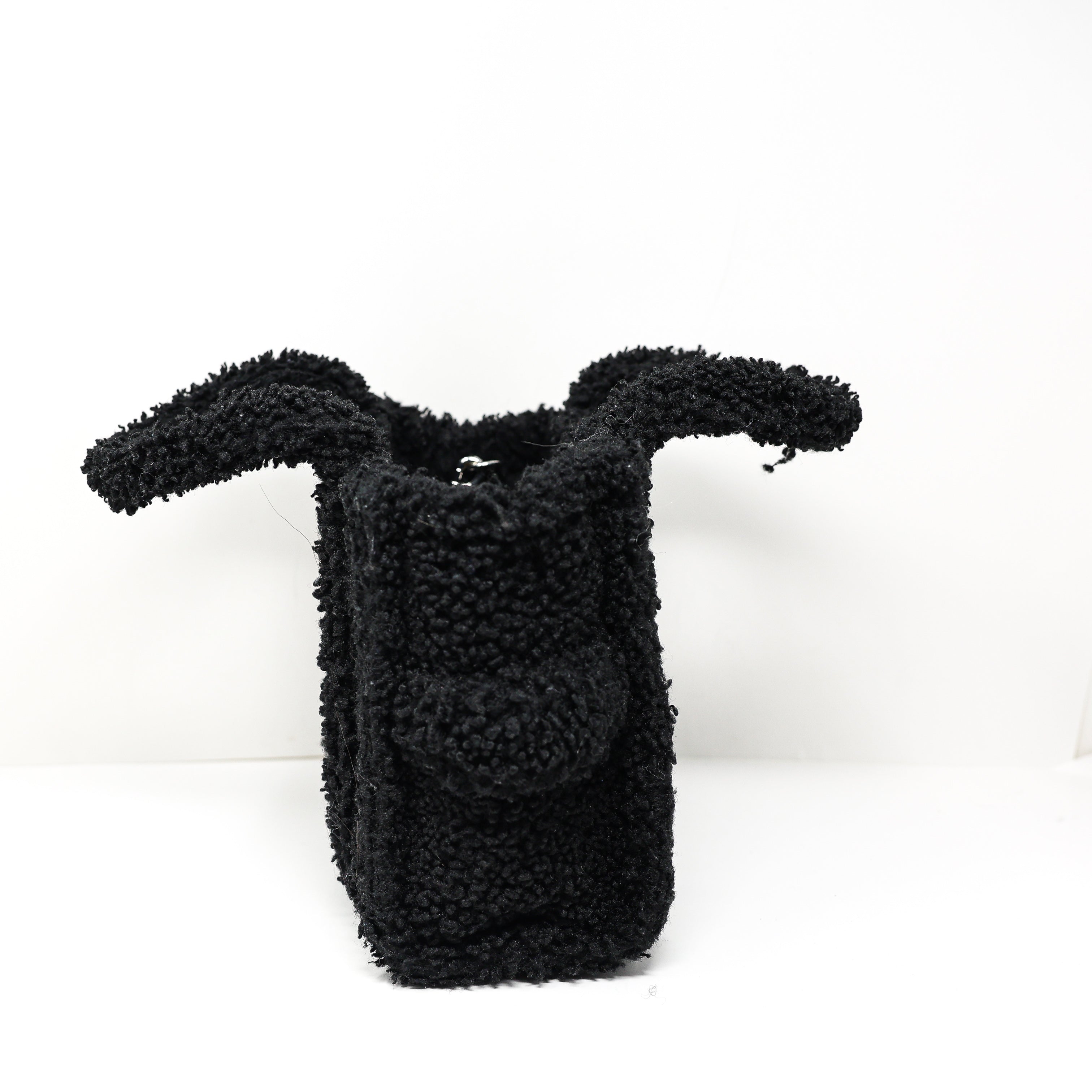 Marc Jacobs The Teddy Shearling Furry Convertible Crossbody Tote Purse Bag Black