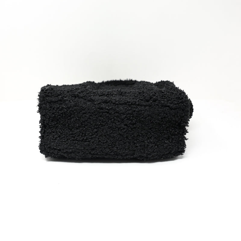 Marc Jacobs The Teddy Shearling Furry Convertible Crossbody Tote Purse Bag Black