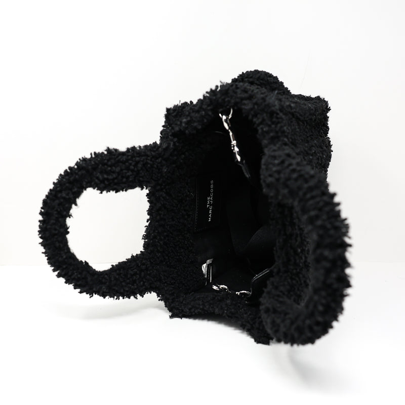 Marc Jacobs The Teddy Shearling Furry Convertible Crossbody Tote Purse Bag Black