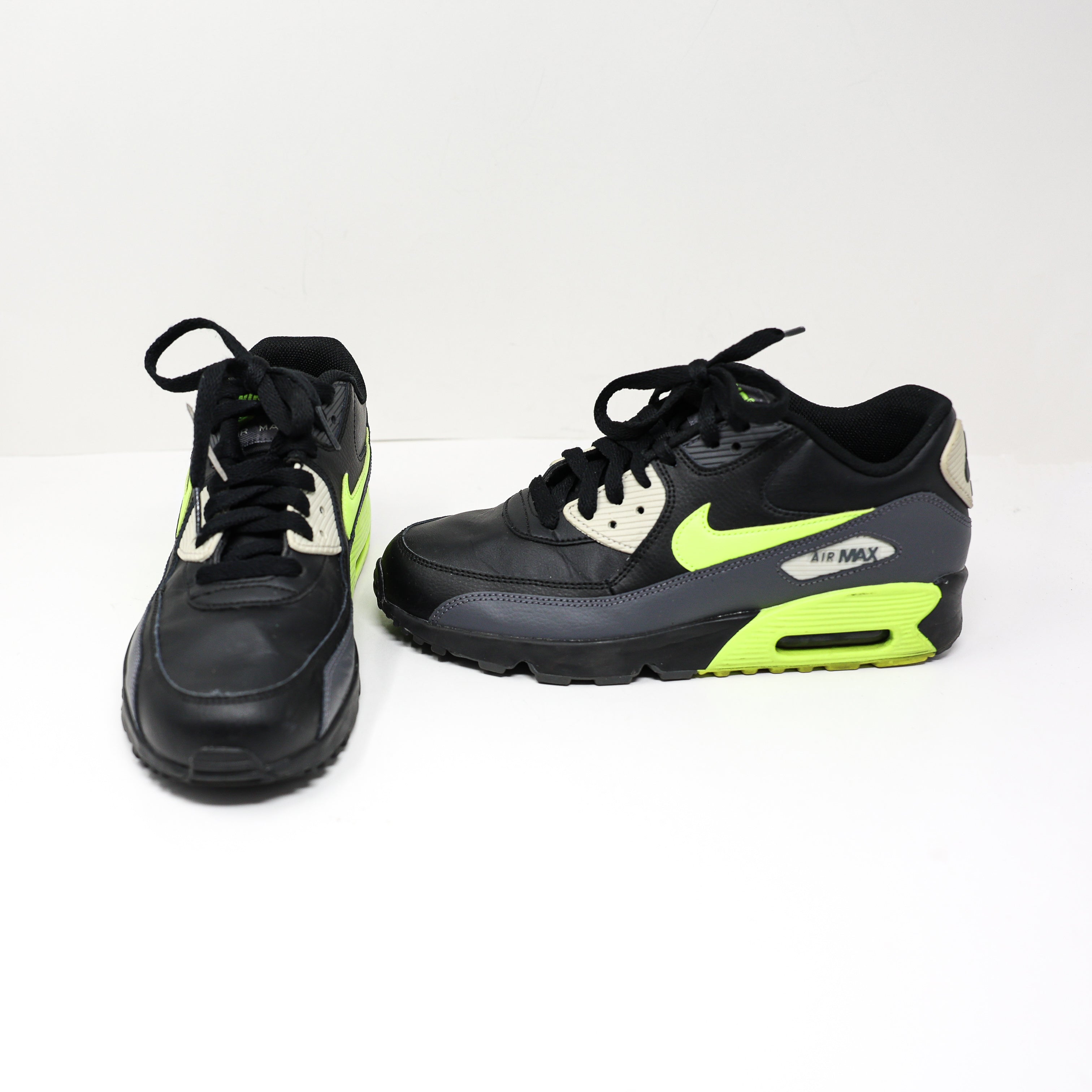 Nike Youth Air Max 90 Dark Grey Volt Black Yellow Low Top Sneakers Shoes 7Y