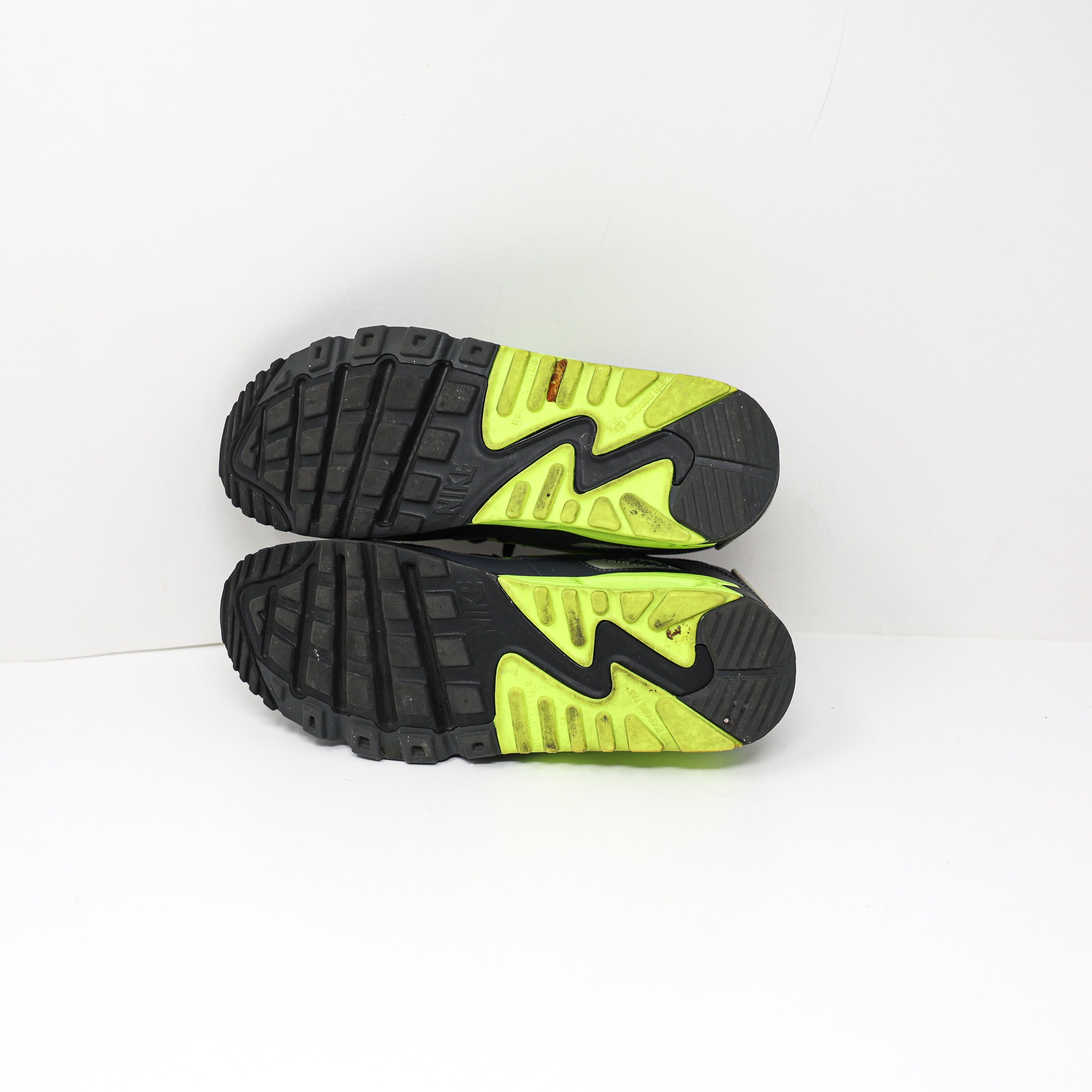 Nike Youth Air Max 90 Dark Grey Volt Black Yellow Low Top Sneakers Shoes 7Y