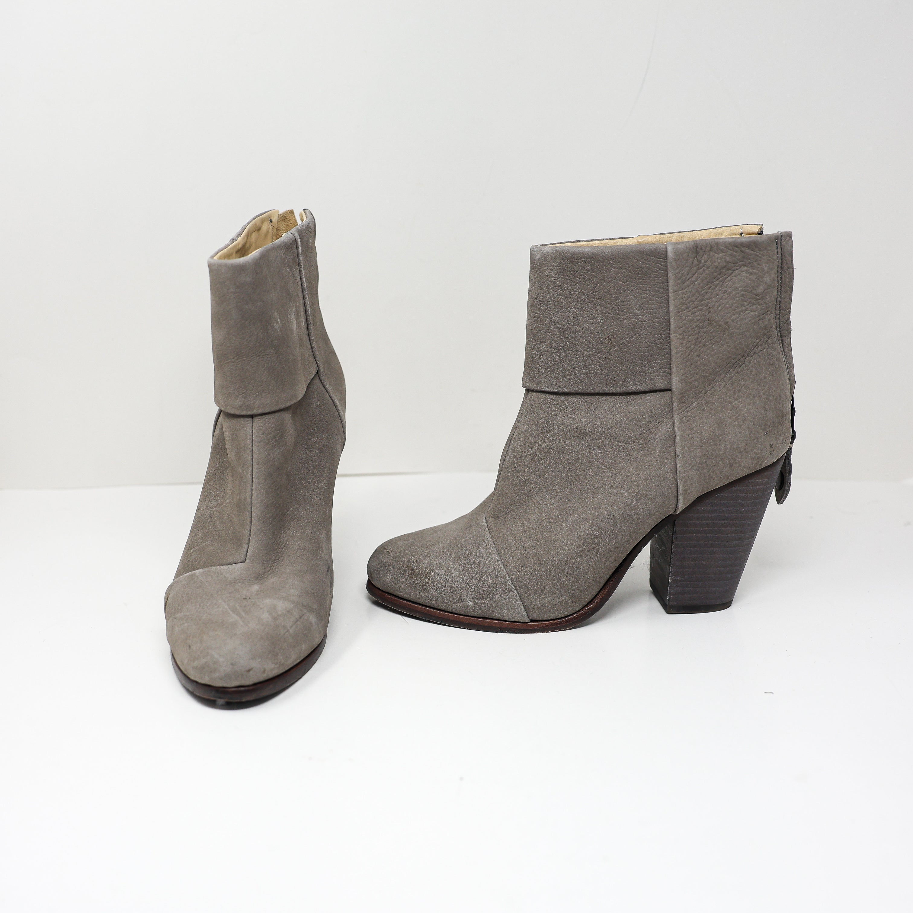 Rag & Bone Newbury Nubuck Suede Leather Stacked High Heel Ankle Booties Shoes