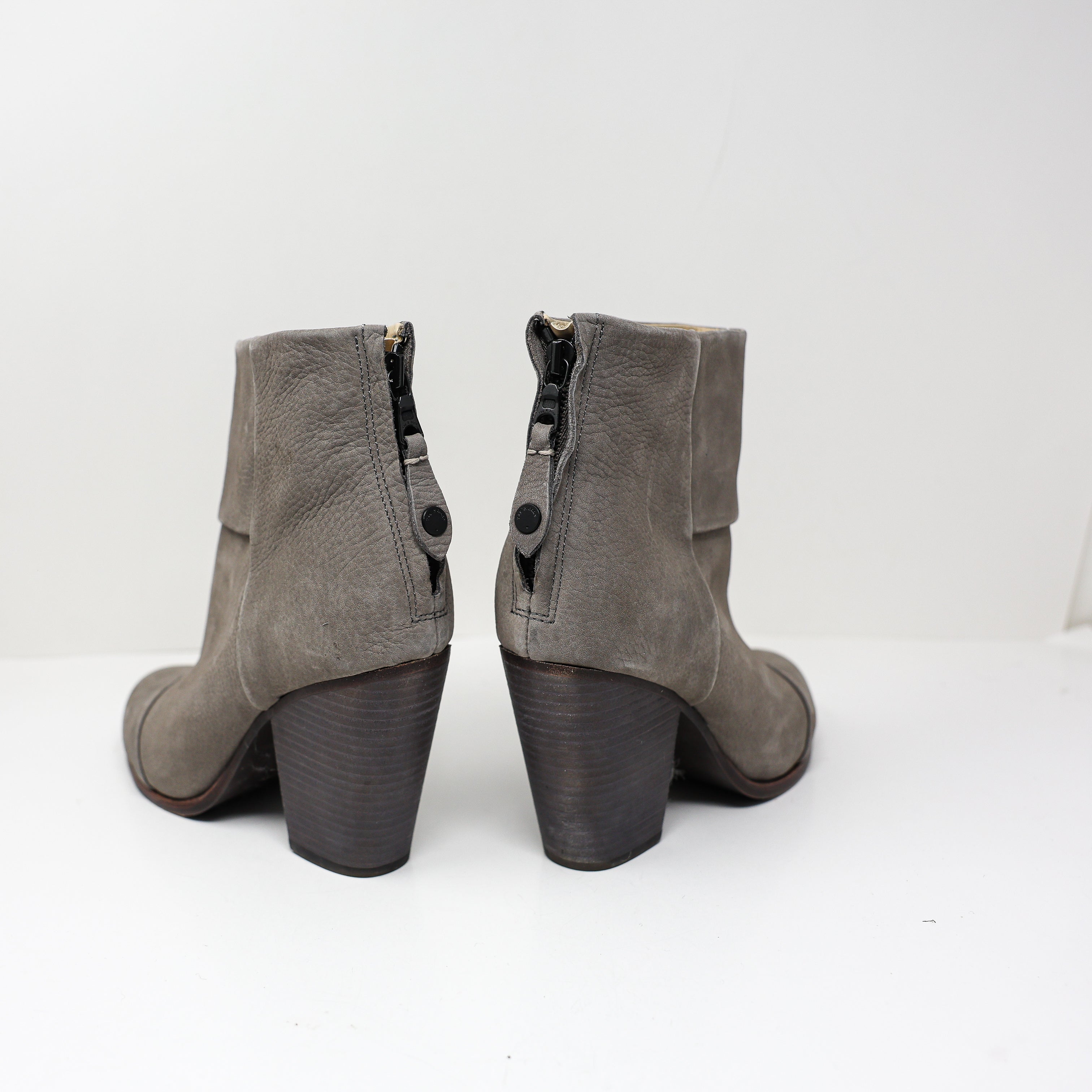 Rag & Bone Newbury Nubuck Suede Leather Stacked High Heel Ankle Booties Shoes