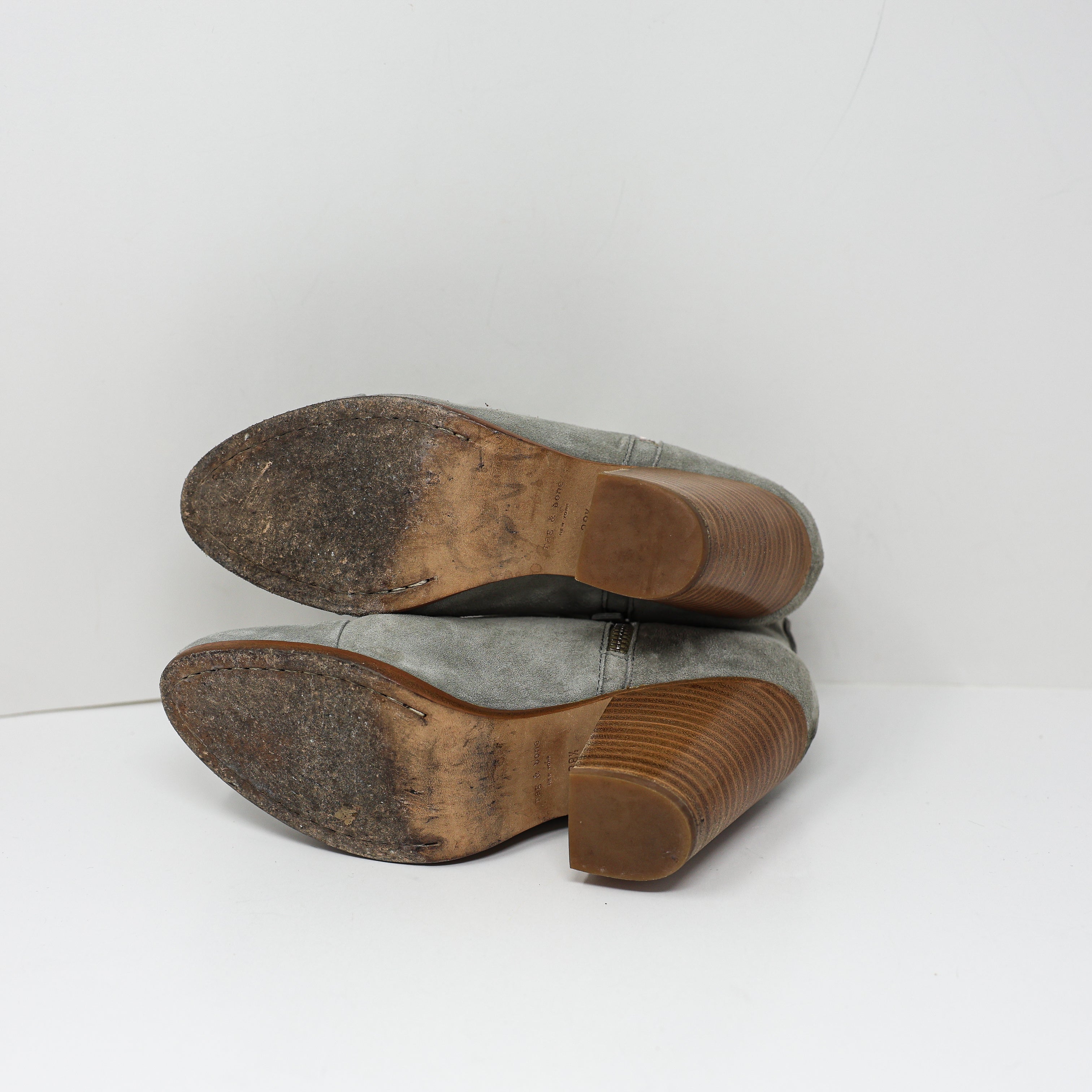 Rag &amp; Bone Margot Made In Italy Genuine Leather Suede Stacked Heel Ankle Boots