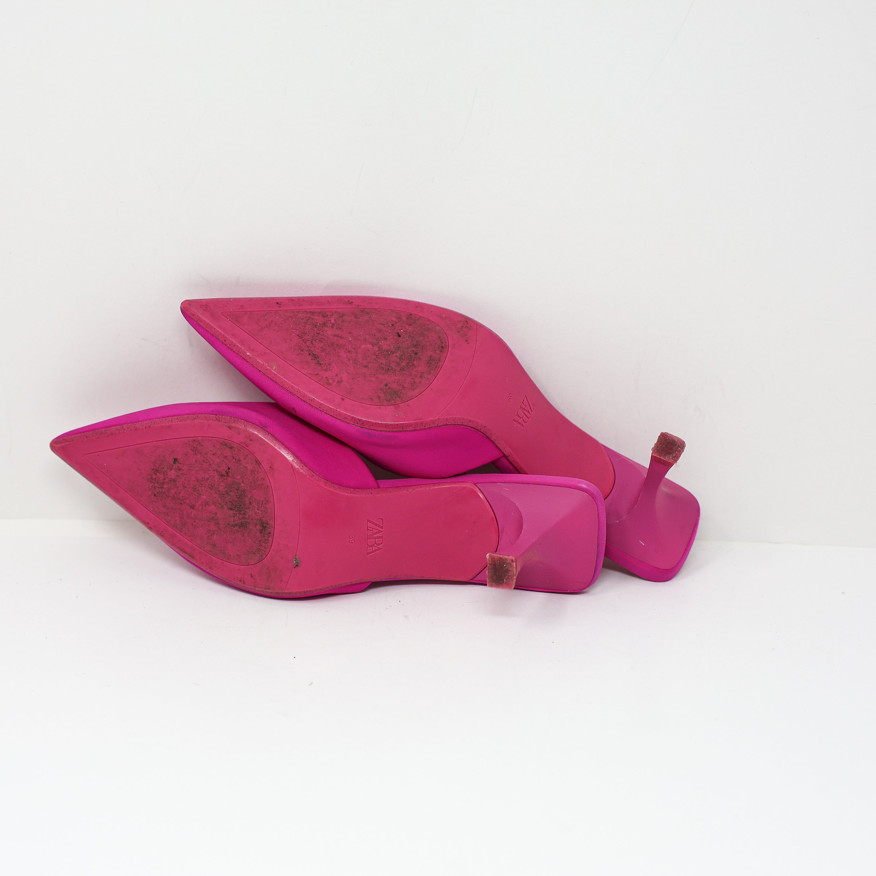 Zara Women's Neoprene Fabric Backless Pointed Toe Slip On High Heels Shoes Pink